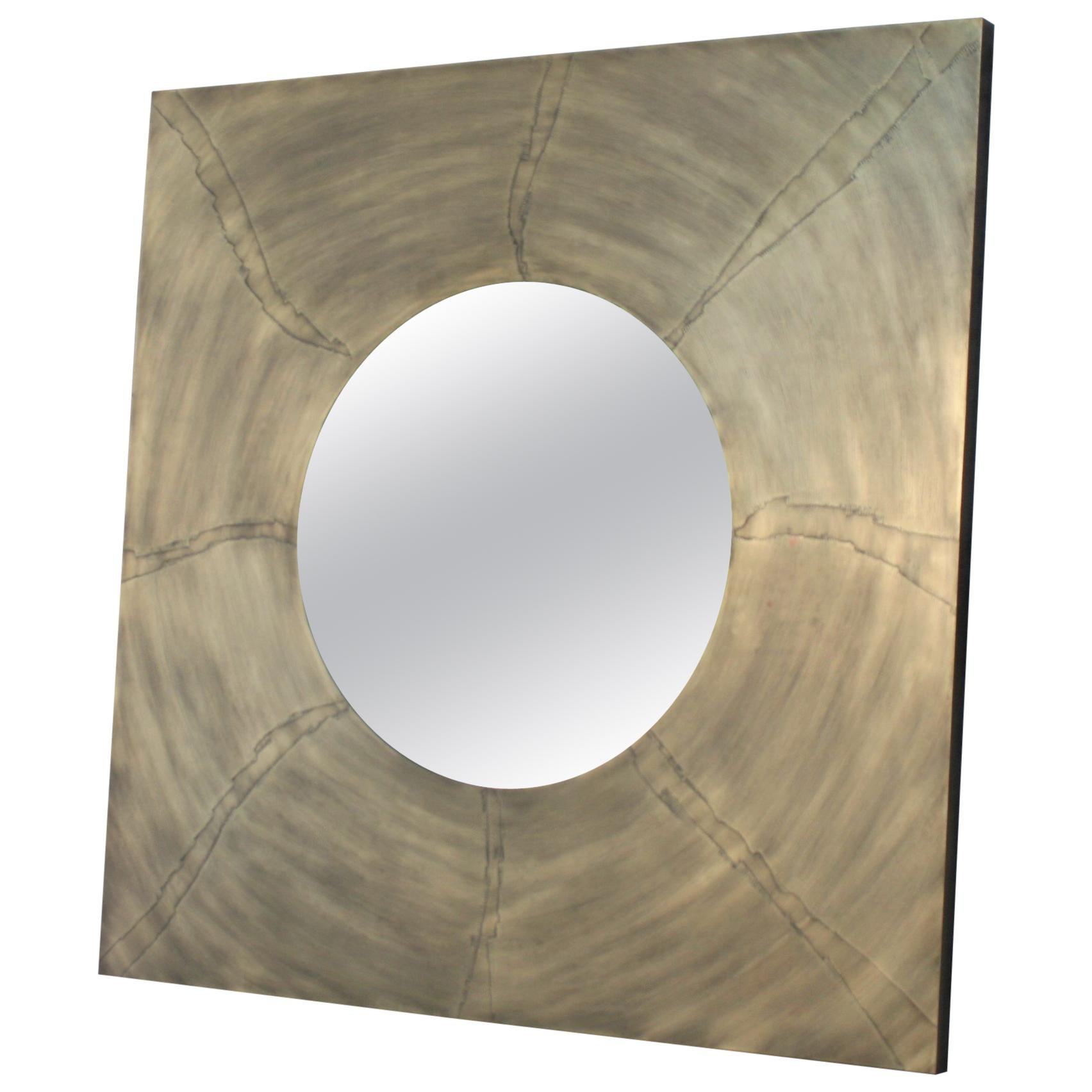 Artex Acid Ecthed Patinated Brass Mirror by Felix De Boussy for Studio Belgali For Sale