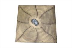 Artex Square Coffee Table by Belgali Acid Etched Brass and Agate Slice