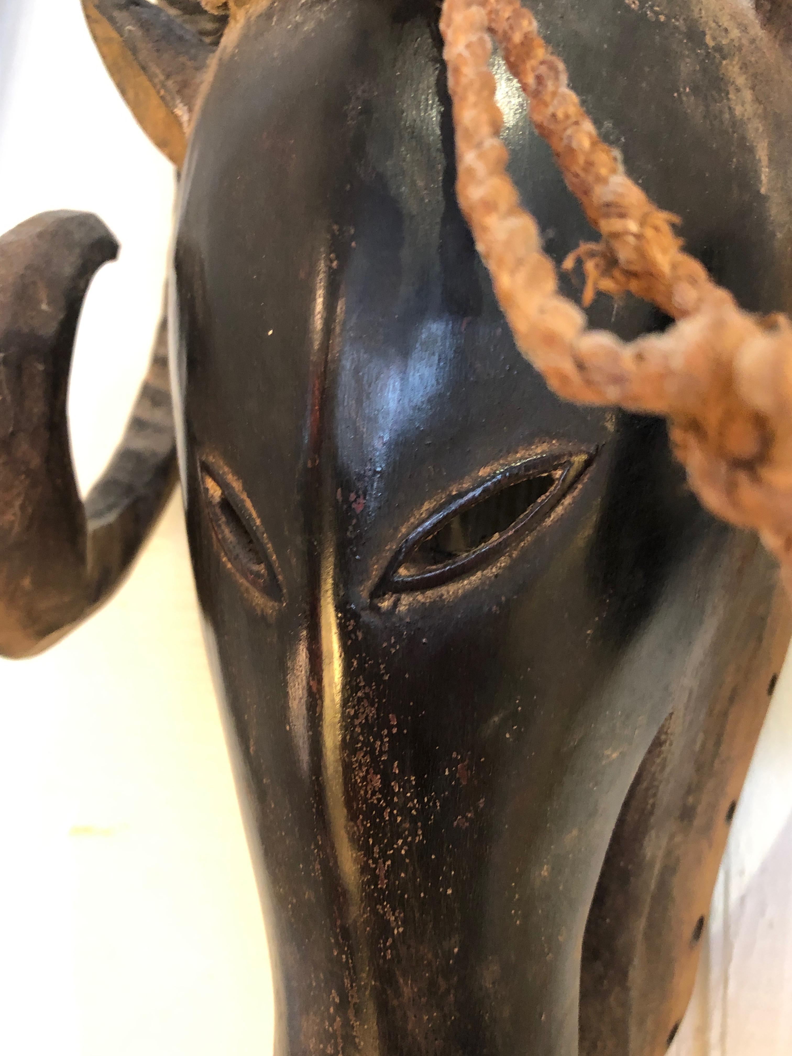 Artful African Tribal Mask of a Ram Wall Sculpture 3
