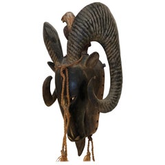 Artful African Tribal Mask of a Ram Wall Sculpture