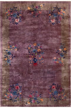 Artful Antique Chinese Art Deco Purple Background Area Rug 10' x 14'8" 