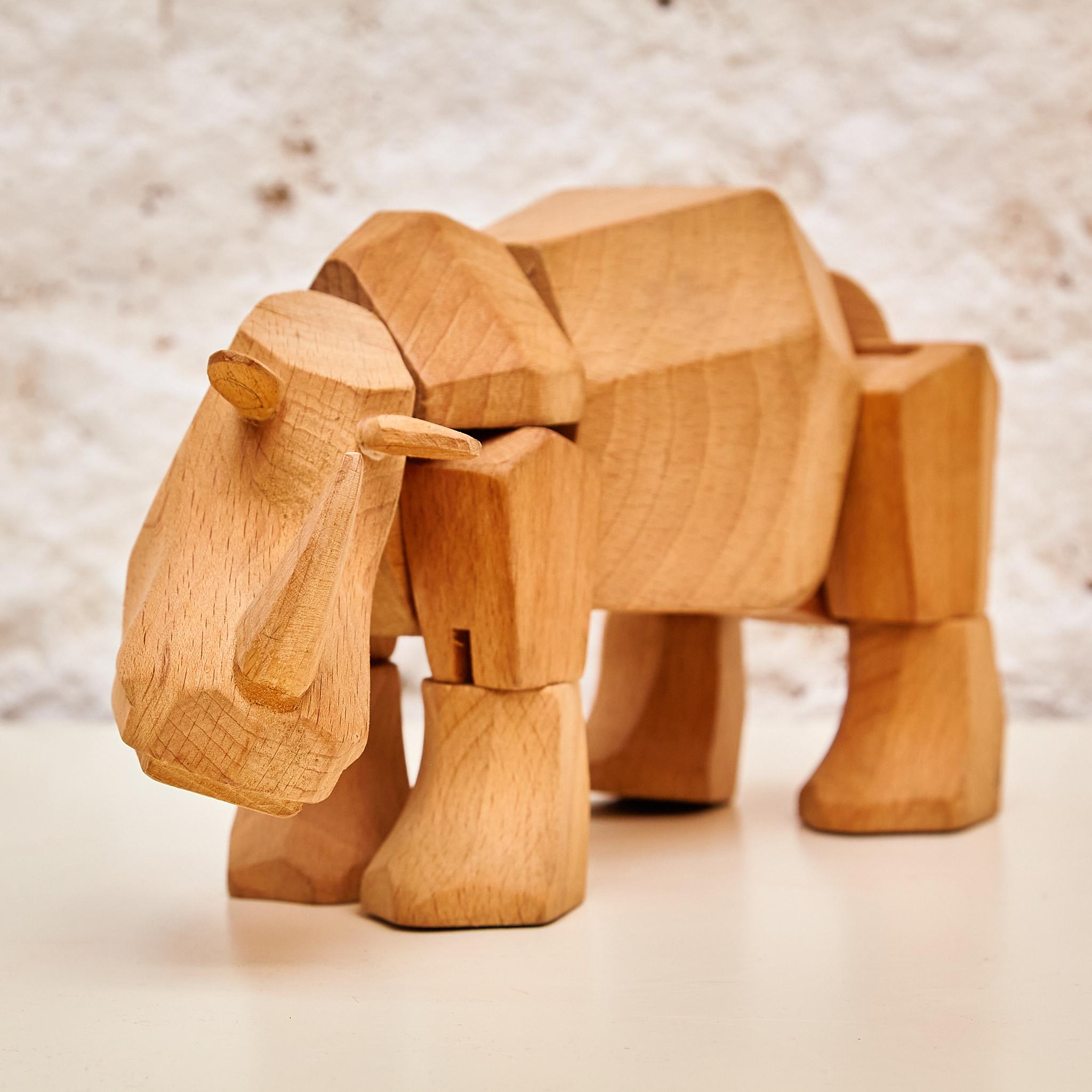 Artful Mastery: Solid Wood Rhino Sculpture 'Areaware' by David Weeks Studio 5