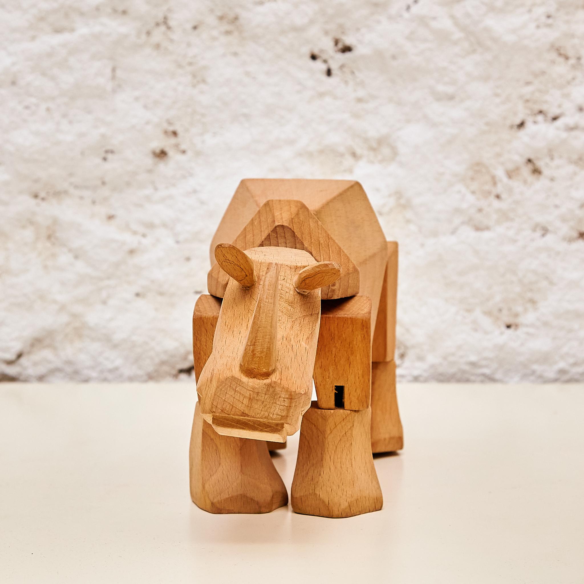 Mid-Century Modern Artful Mastery: Solid Wood Rhino Sculpture 'Areaware' by David Weeks Studio