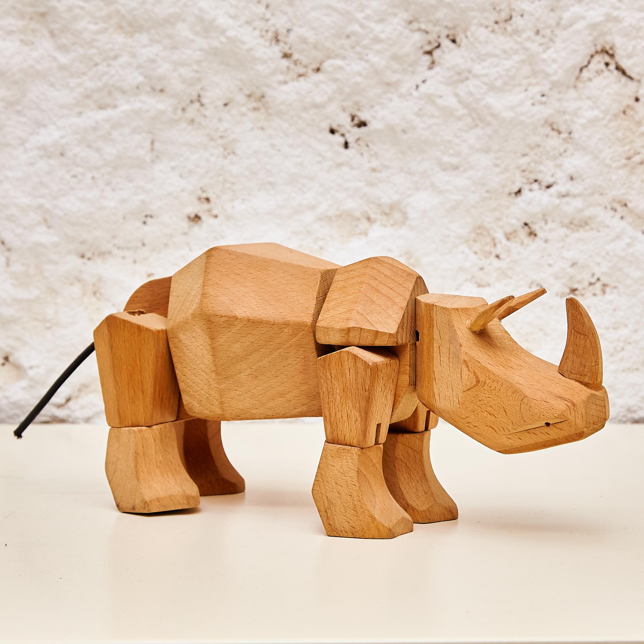 American Artful Mastery: Solid Wood Rhino Sculpture 'Areaware' by David Weeks Studio