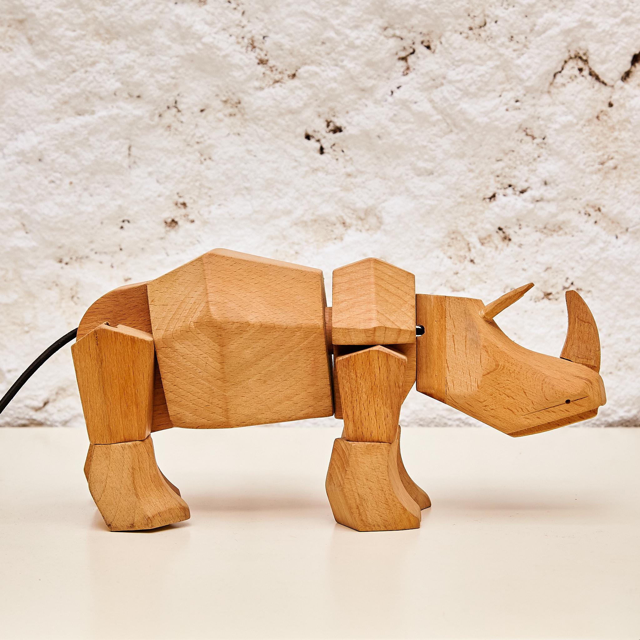 Artful Mastery: Solid Wood Rhino Sculpture 'Areaware' by David Weeks Studio In Good Condition In Barcelona, Barcelona