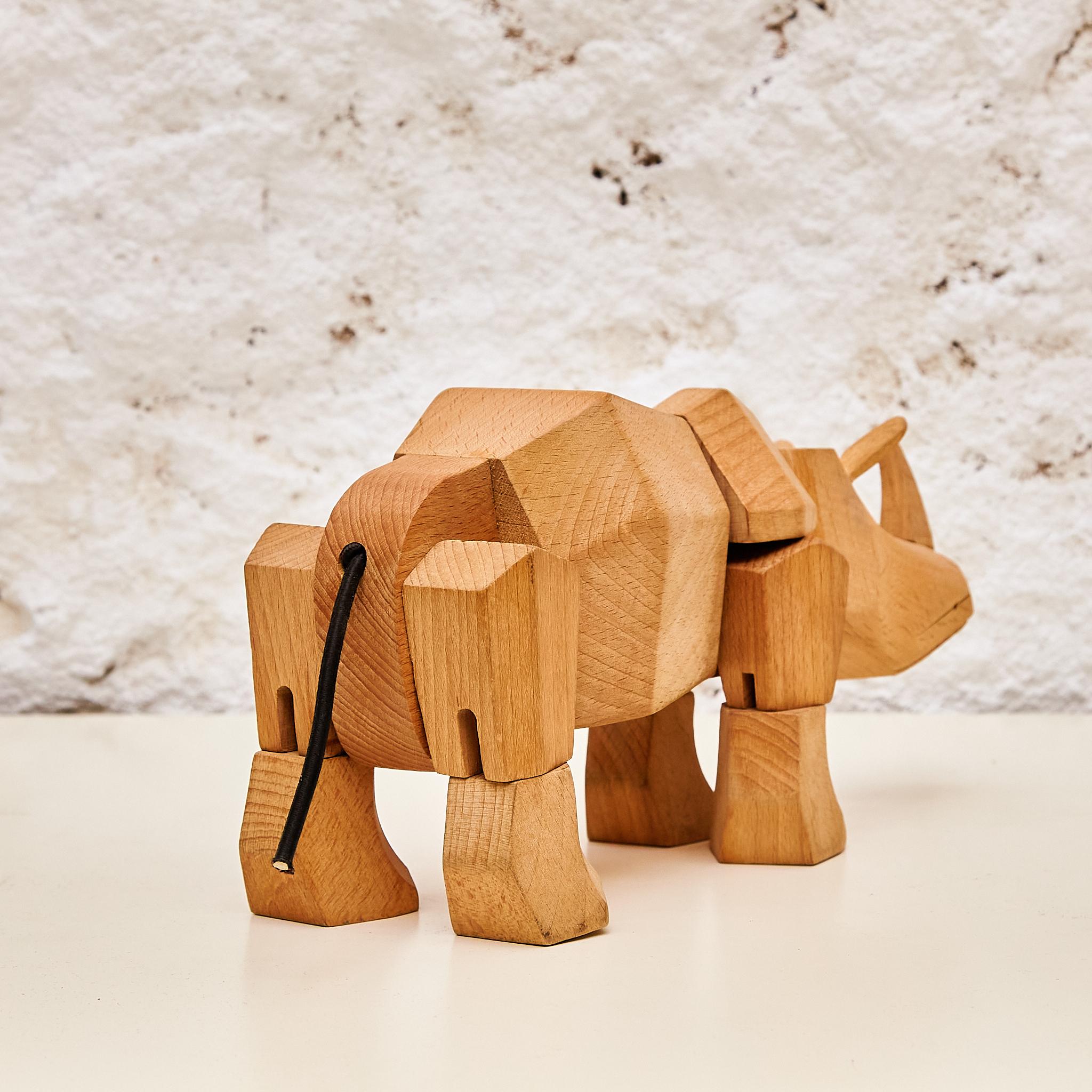 Contemporary Artful Mastery: Solid Wood Rhino Sculpture 'Areaware' by David Weeks Studio