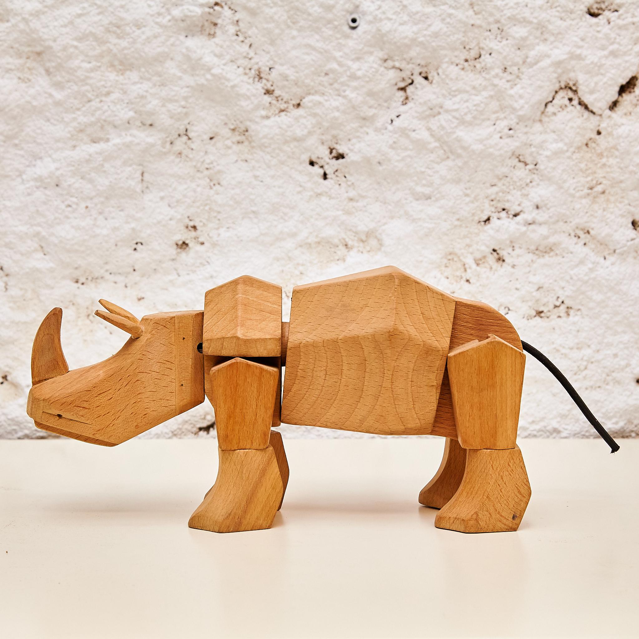 Artful Mastery: Solid Wood Rhino Sculpture 'Areaware' by David Weeks Studio 3