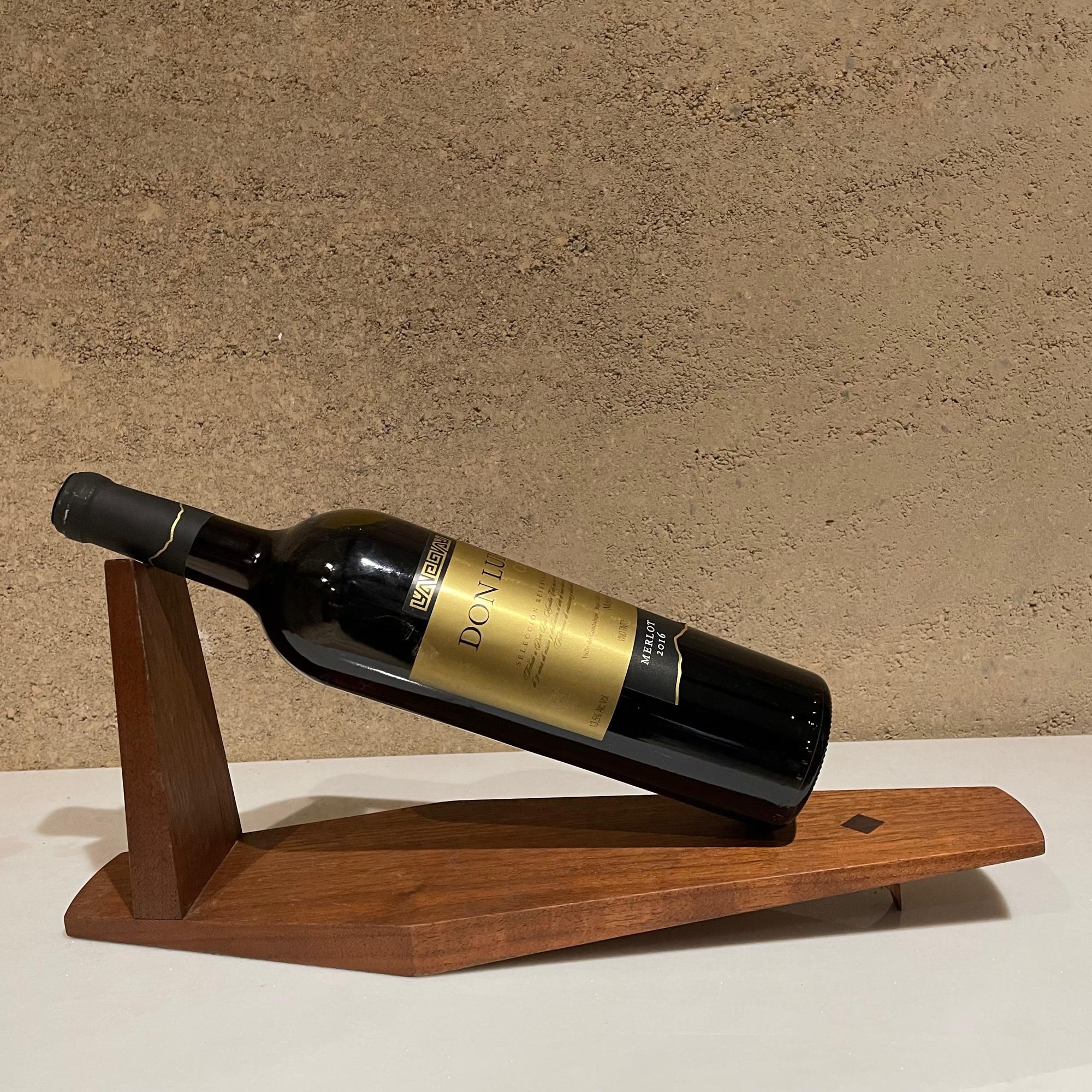 Artful Modernist Exotic Wood Wine Bottle Cradle Holder Studio Piece 1960s Calif 1
