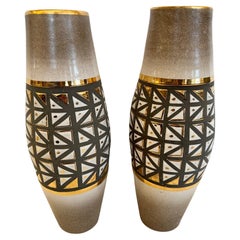Retro Artful Pair of Mid Century Modern Pottery Vases