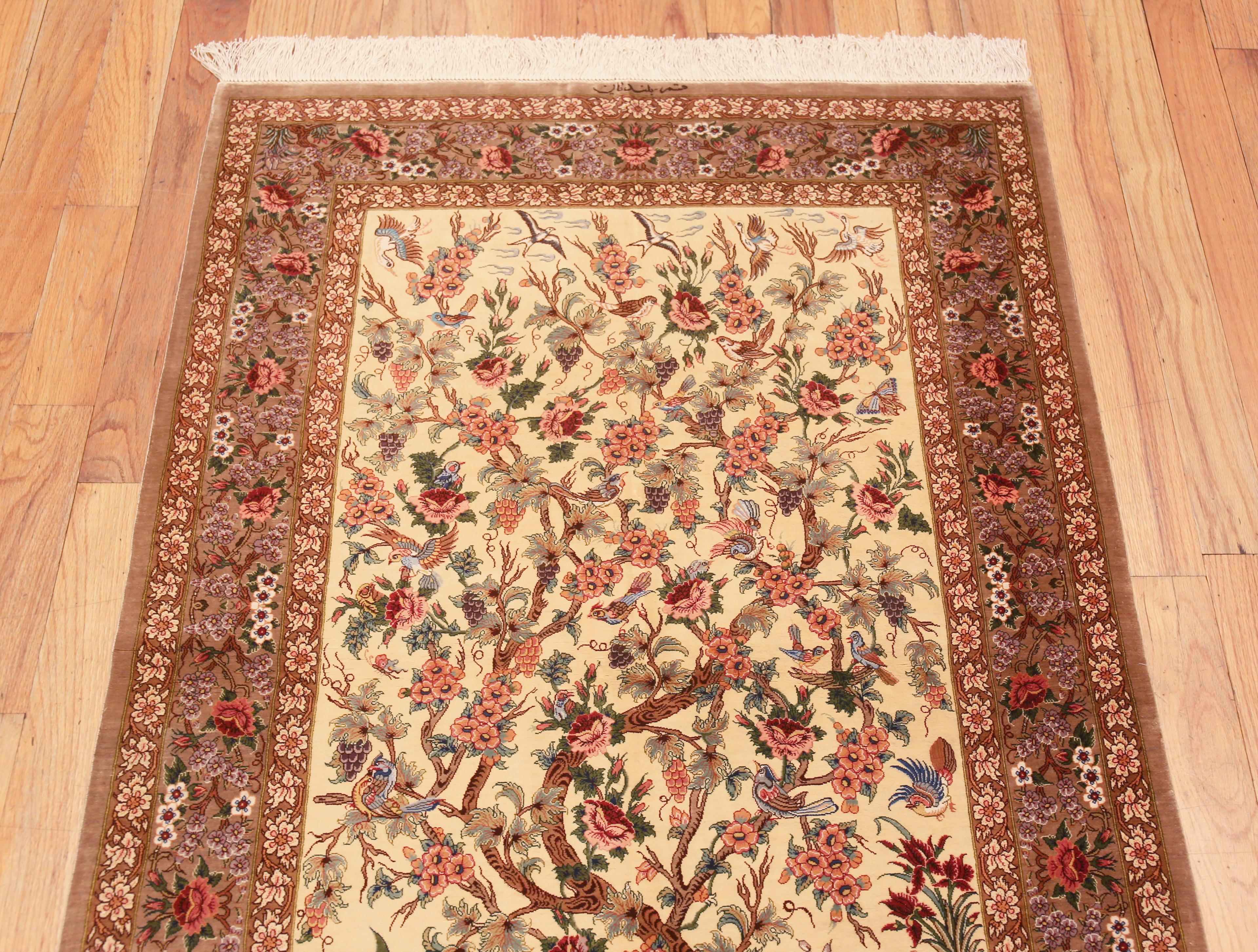 Tabriz Artful Small Artistic Tree of Life Vintage Persian Silk Qum Luxury 3'5