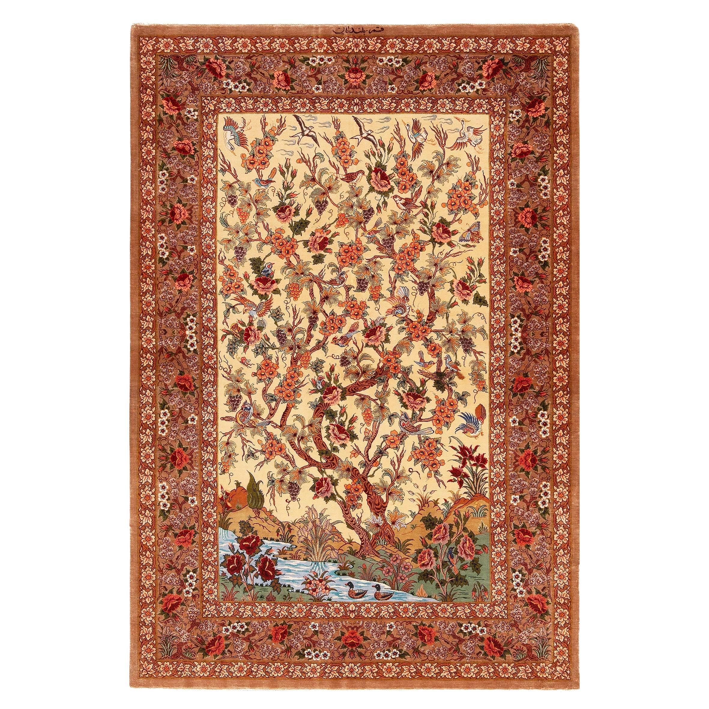 Artful Small Artistic Tree of Life Vintage Persian Silk Qum Luxury 3'5" x 5'