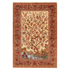 Artful Small Artistic Tree of Life Vintage Persian Silk Qum Luxury 3'5" x 5'