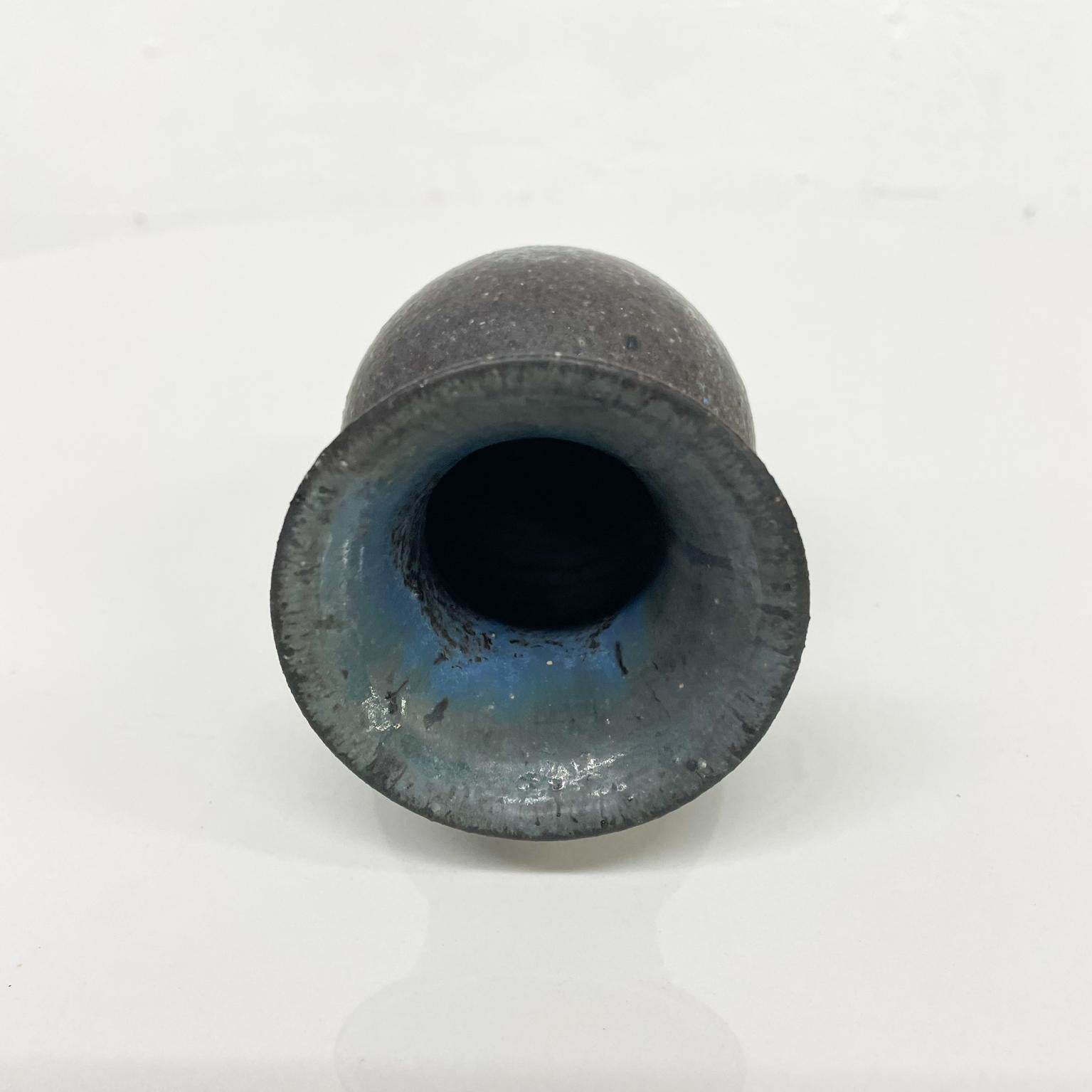 Pottery Artful Tiny Weed Pot Bud Vase Draped Blue Glaze on Black 1970s Modern For Sale