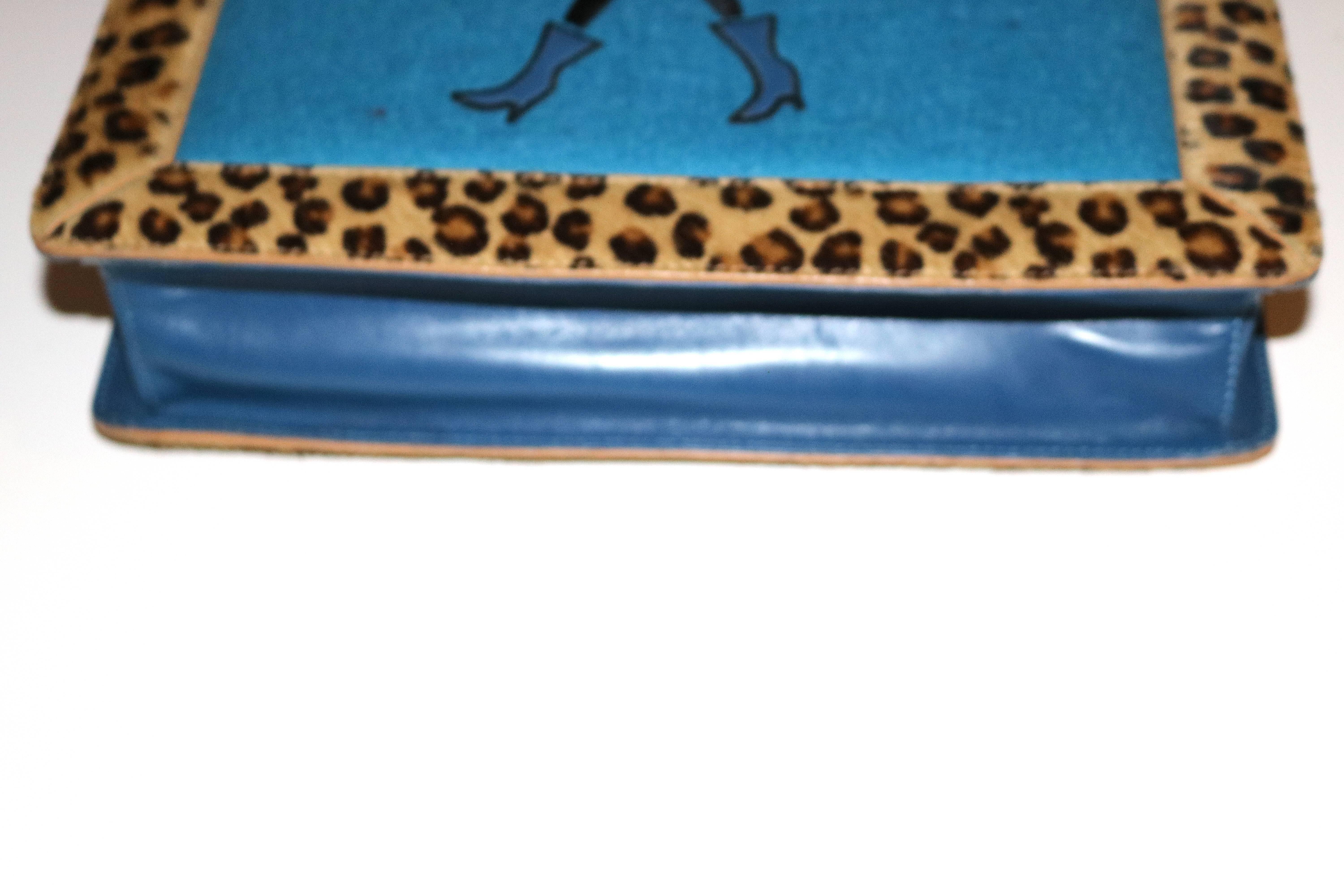 Artful Vintage Nicole Miller Leather Handbag-Leopard Calf Hair Fur Trim For Sale 3