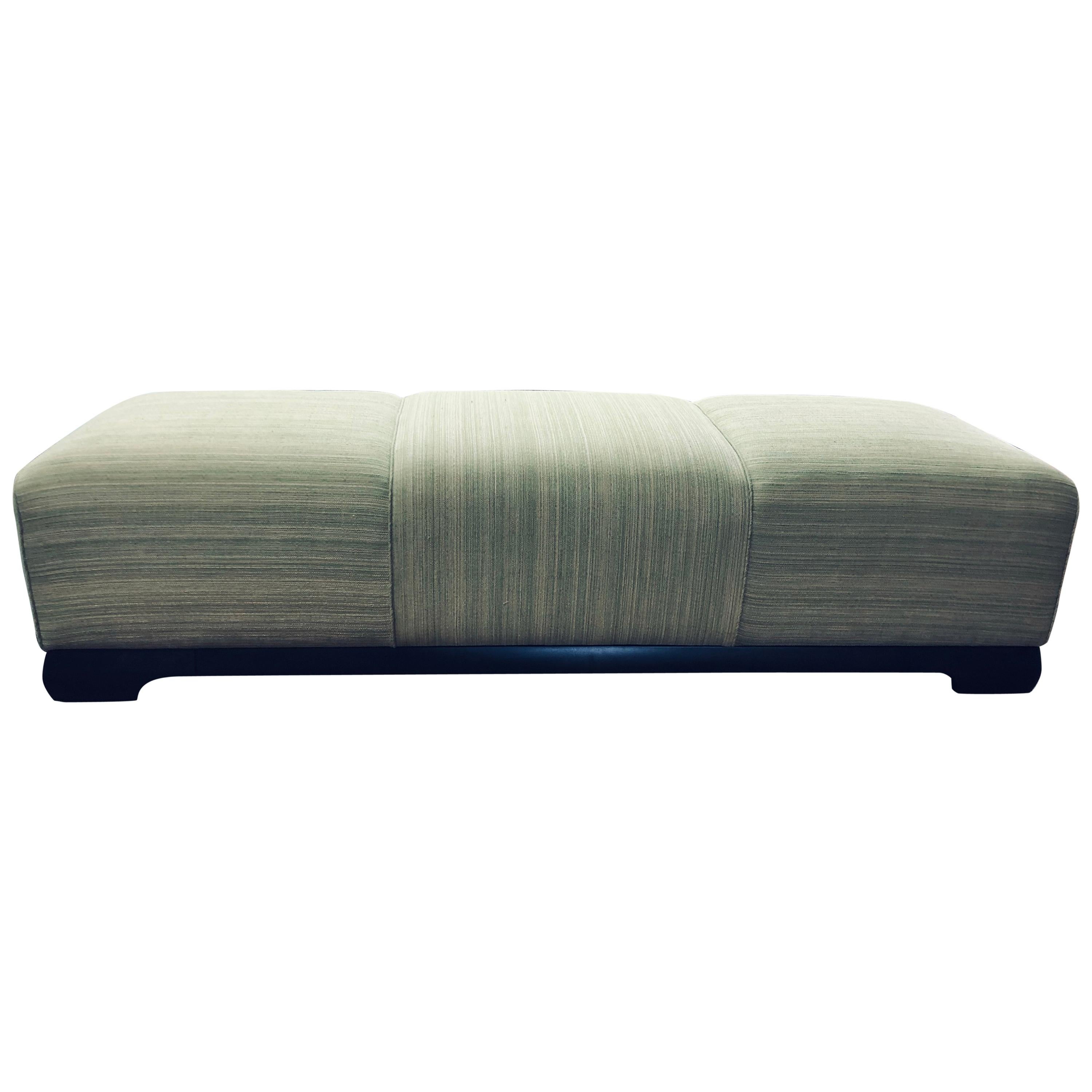 Artfully Detailed Bench in an Apple Green and White Striae Fabric For Sale