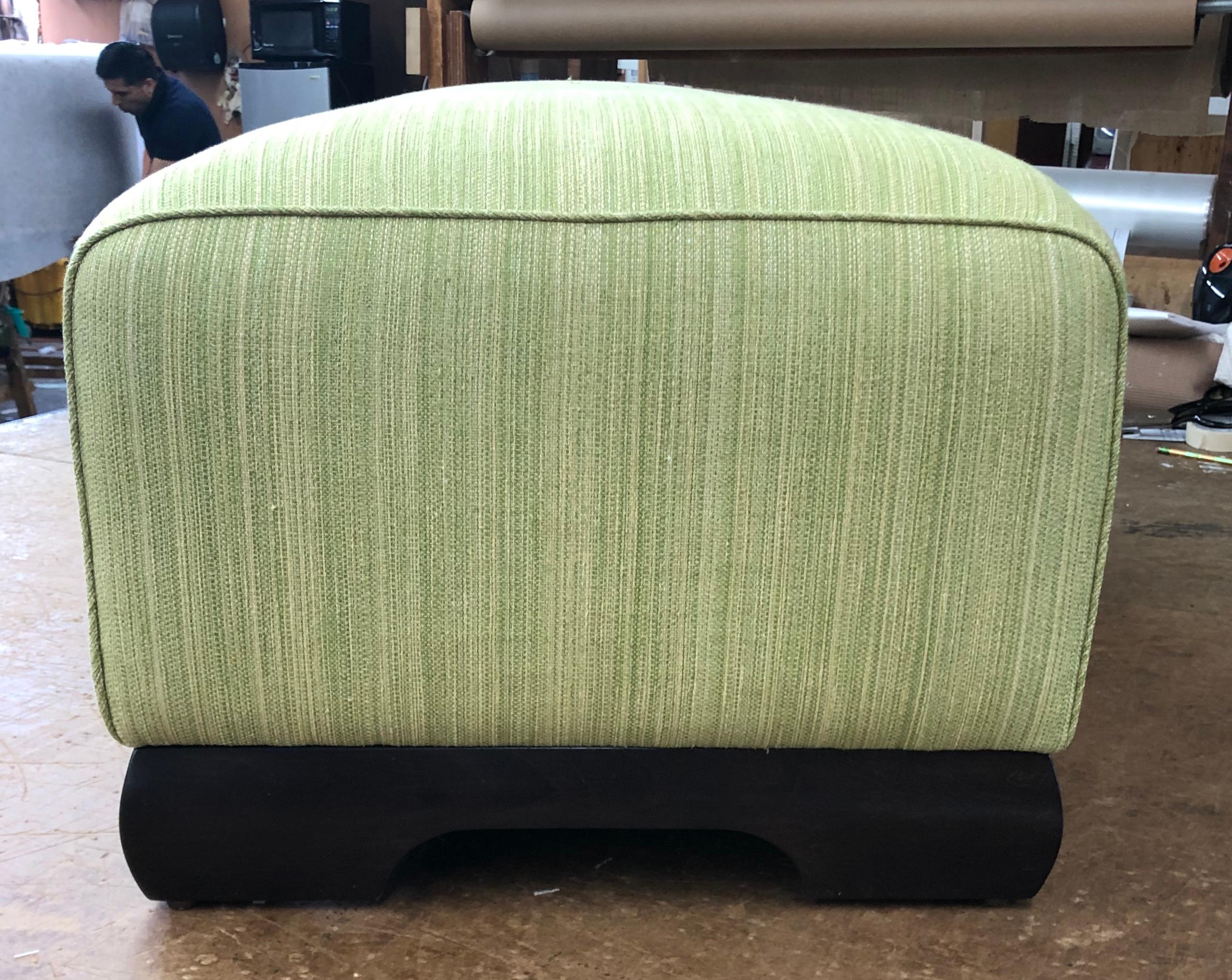 Unknown Artfully Detailed Bench in an Apple Green and White Striae Fabric For Sale