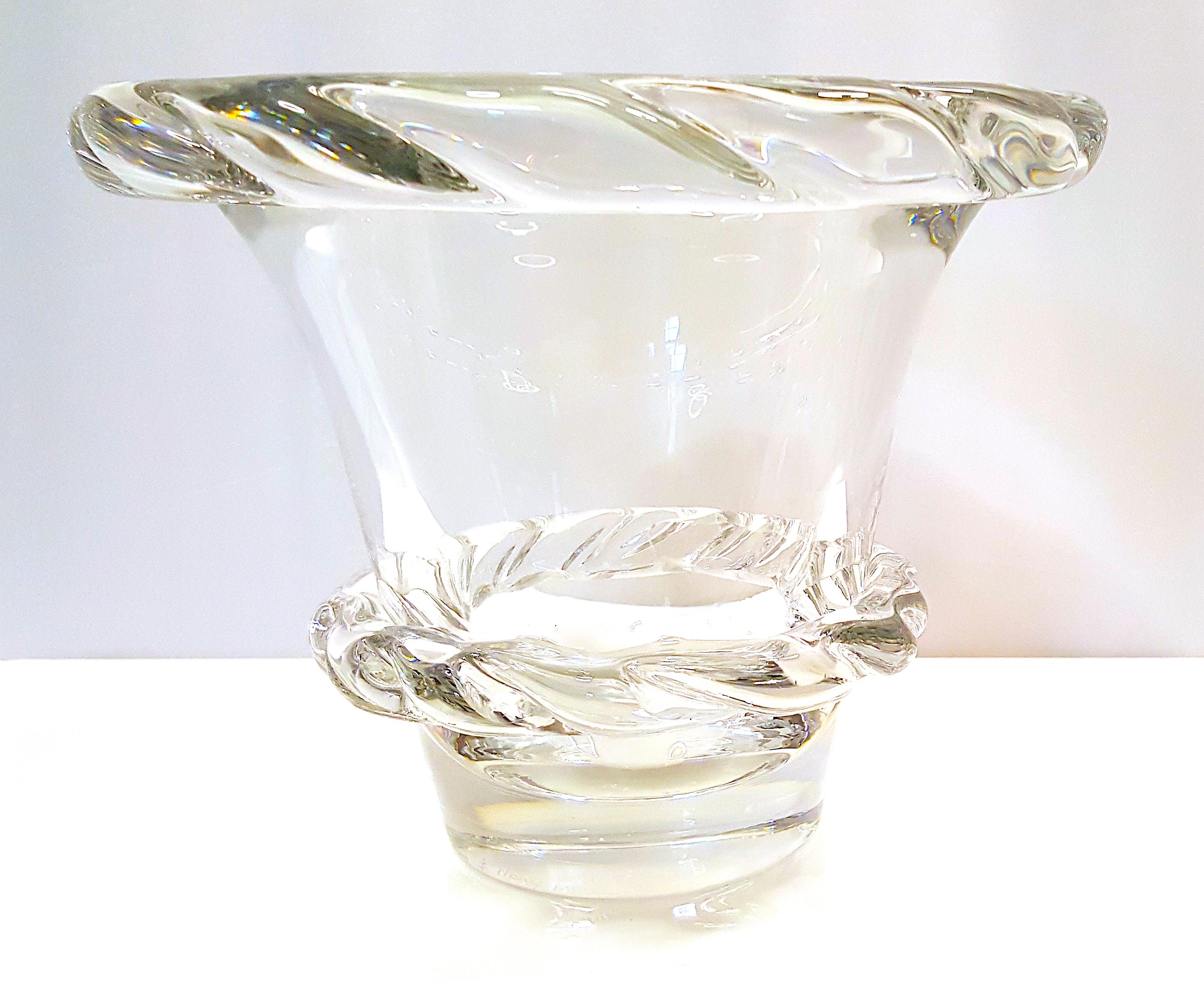 DaumNancyFrance ArtDeco Signed Glass Applications LeadCrystal Sculptural Vase For Sale 1