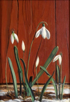 "Snowdrops" Photorealistic Painting in Oil on Panel, Signed