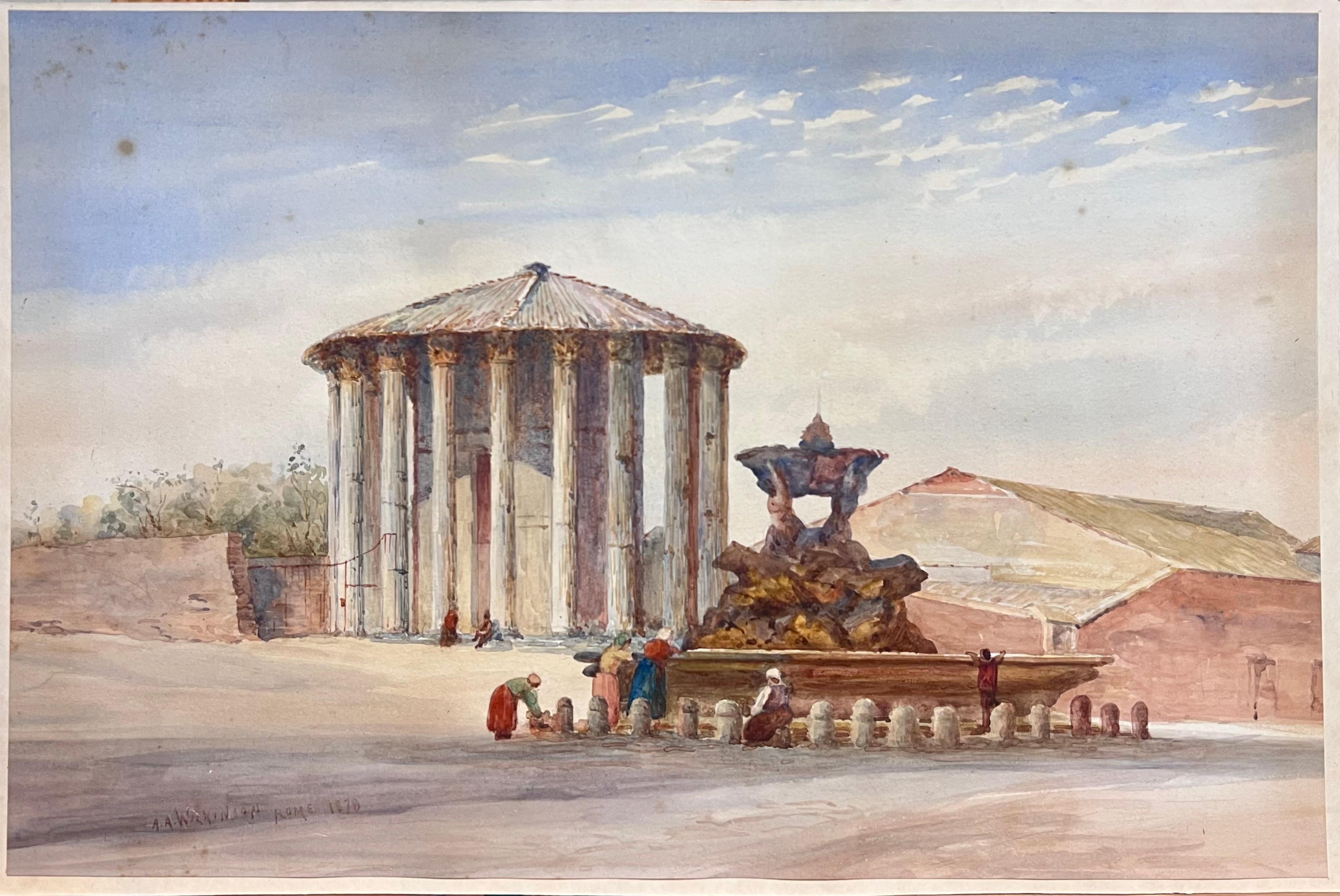 Roma 1878 Architettura classica romana Figure alla fontana Acquerello firmato - Art di  Arthur A. Wilkinson (British, c.1860-1930)
