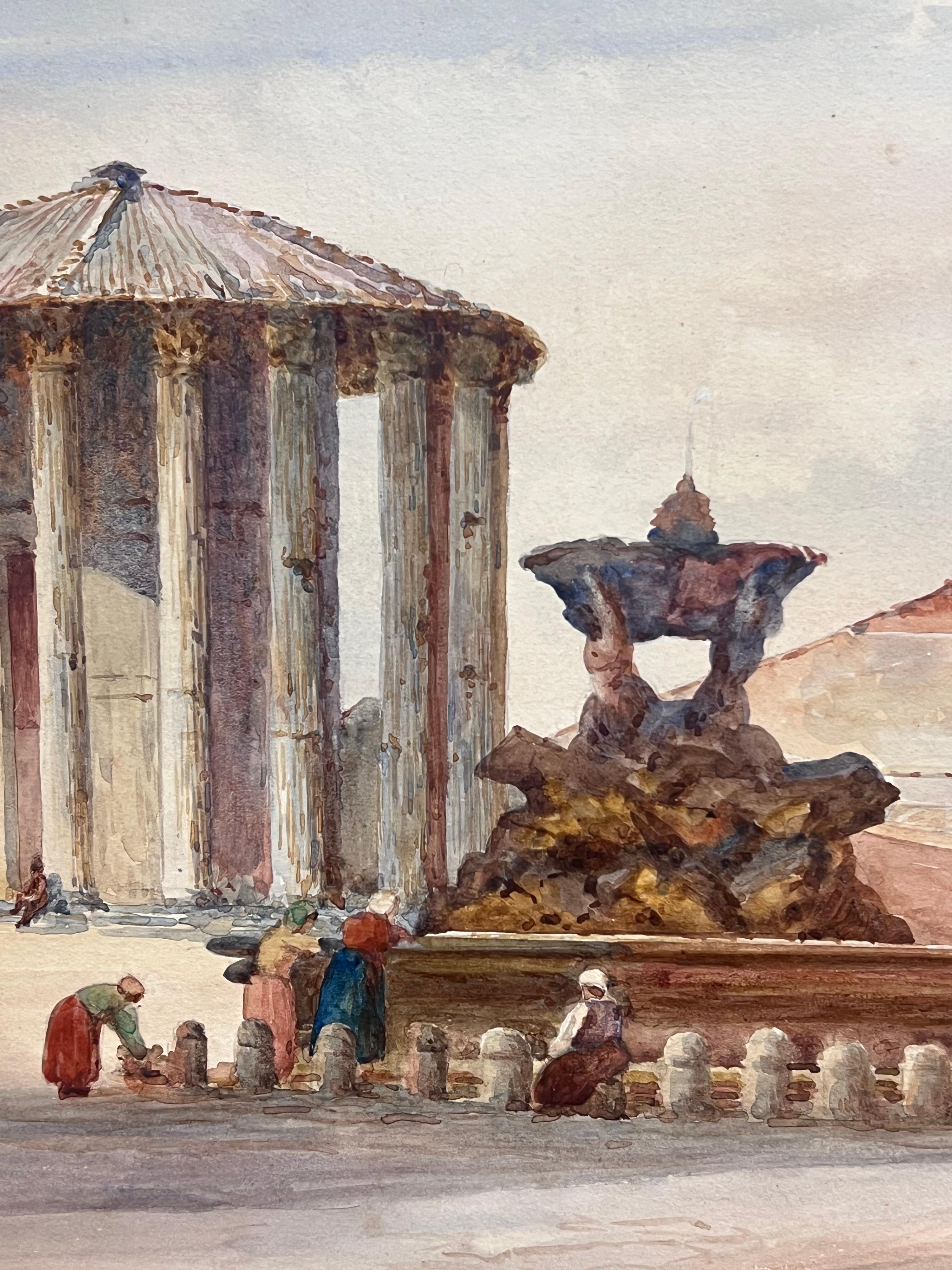 Roma 1878 Architettura classica romana Figure alla fontana Acquerello firmato - Art Scuola inglese di  Arthur A. Wilkinson (British, c.1860-1930)
