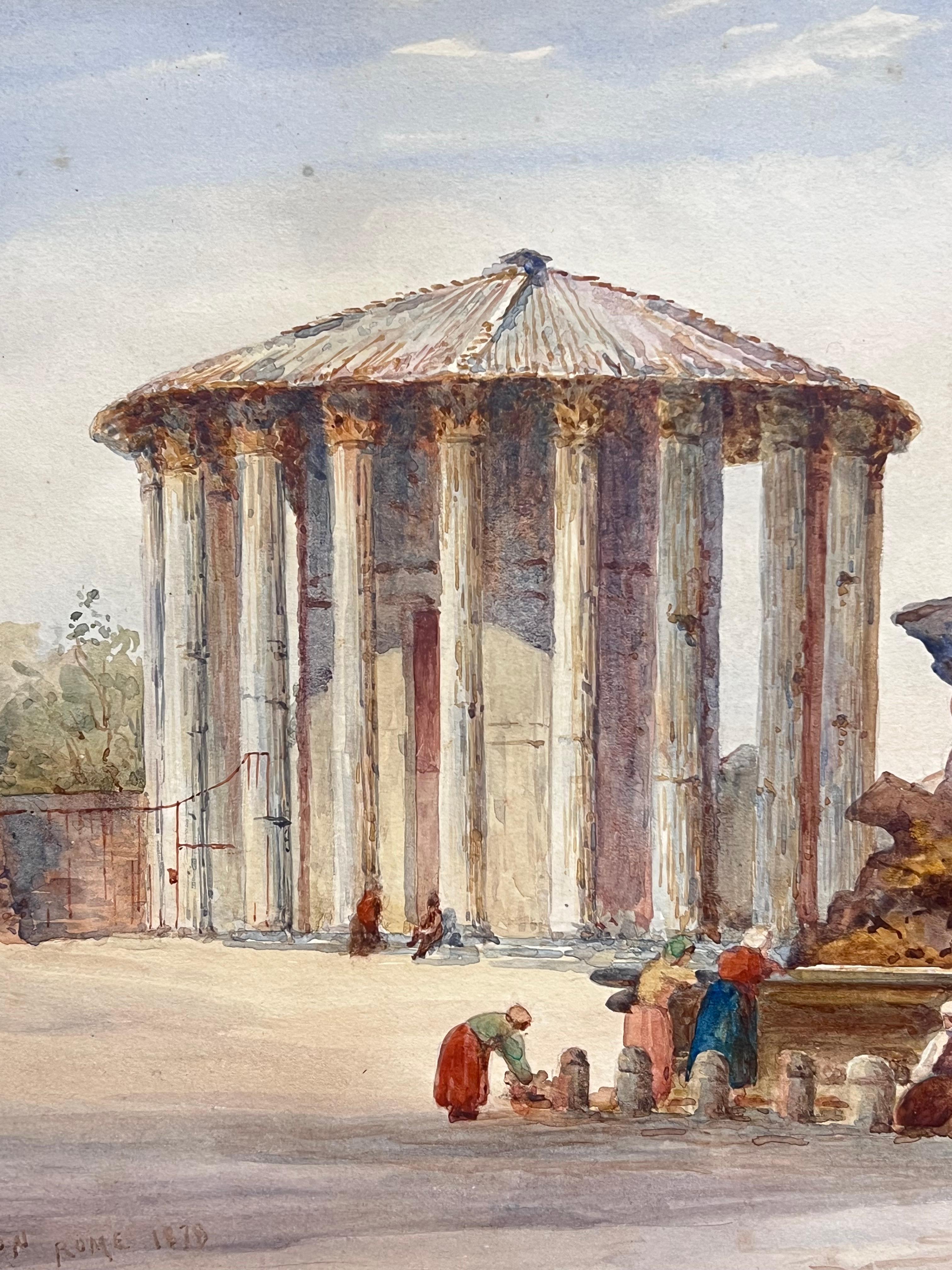 Roma 1878 Architettura classica romana Figure alla fontana Acquerello firmato - Figurative Art Grigio di  Arthur A. Wilkinson (British, c.1860-1930)