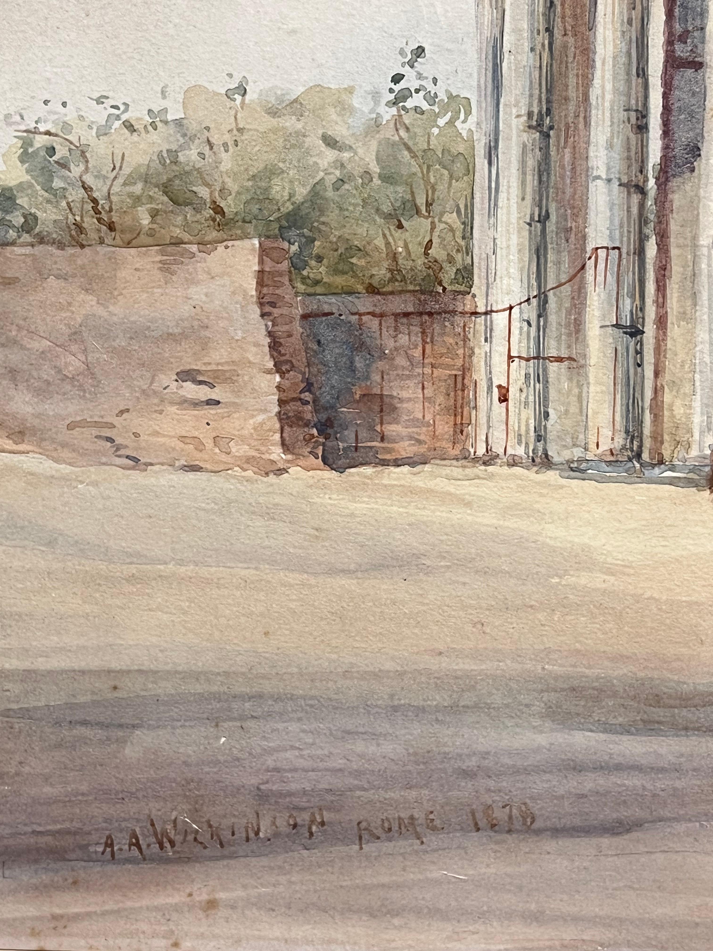 Roma
di Arthur A. Wilkinson (britannico, 1860-1930 circa)
firmato e datato 1878
acquerello su carta d'artista, senza cornice
carta d'artista: 11 x 17 pollici
Provenienza: collezione privata, Cotswolds, Inghilterra
Condit: alcune macchie di foxing