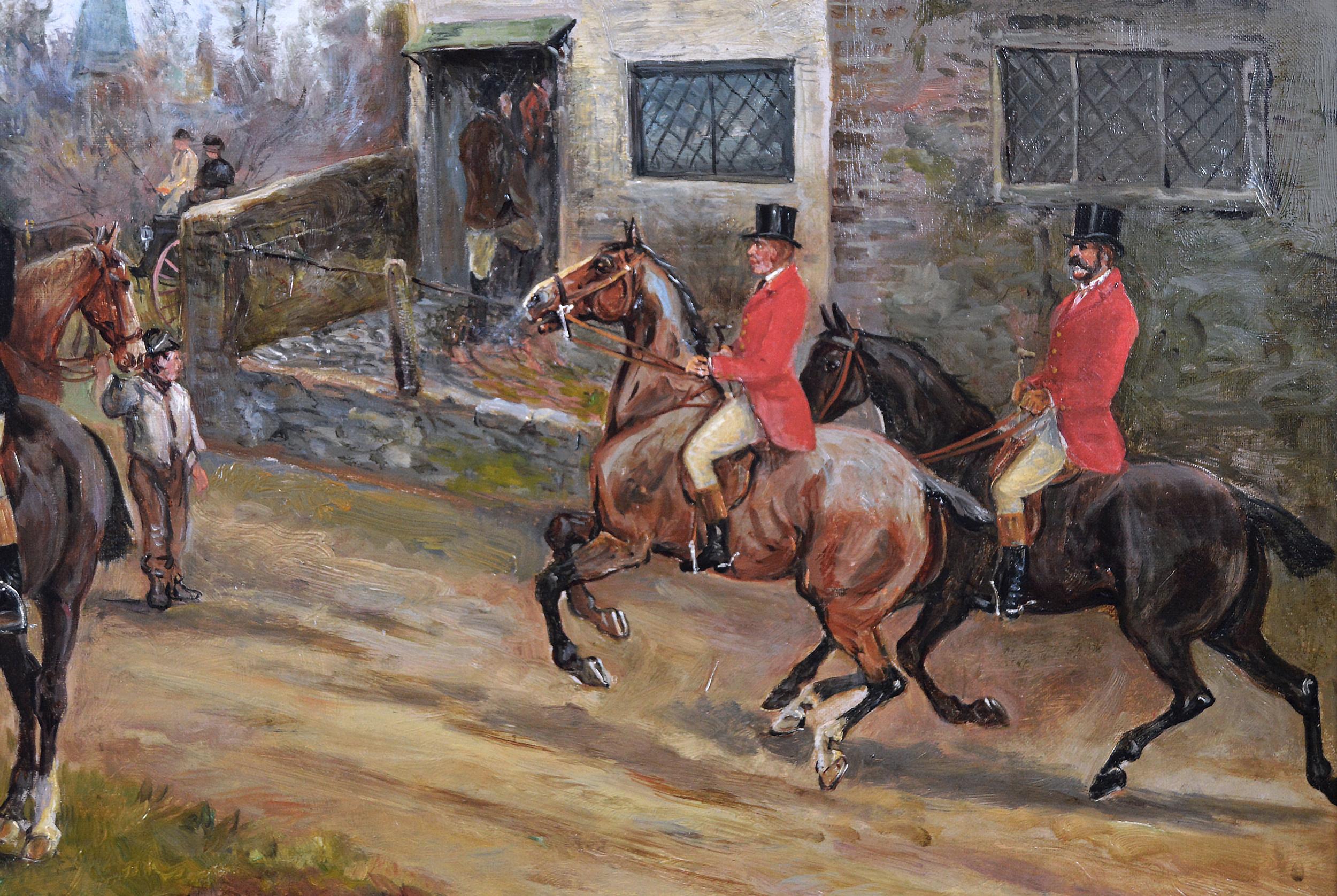 19th century sporting oil painting of dogs hunting - Victorian Painting by Arthur Alfred Davis