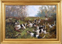 19th century sporting oil painting of dogs hunting