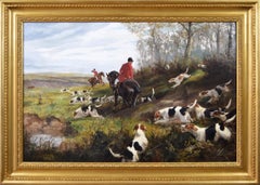 19th century sporting oil painting of dogs hunting