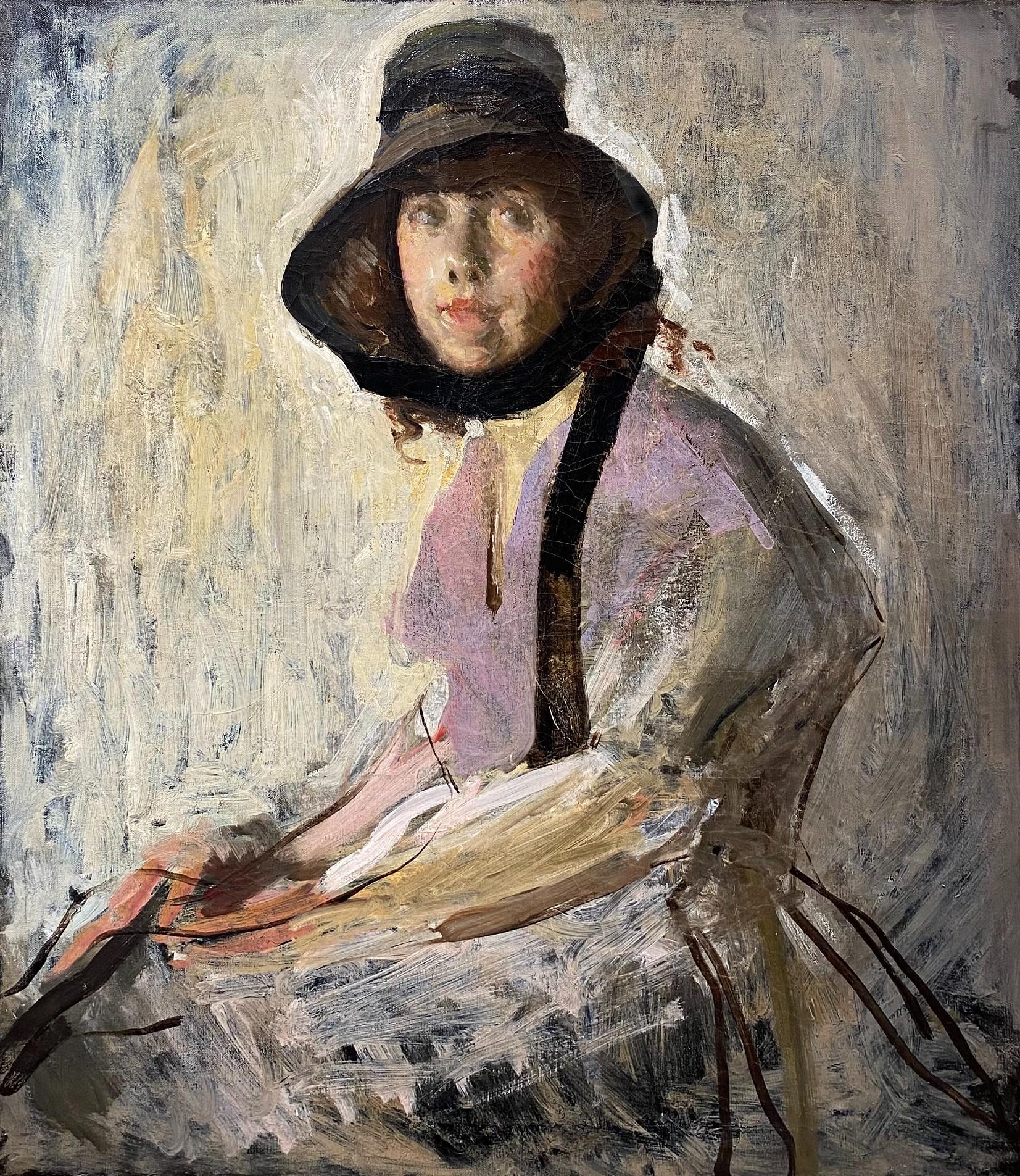 Portrait of a Lady in a Black Bonnet - Painting by Arthur Ambrose McEvoy