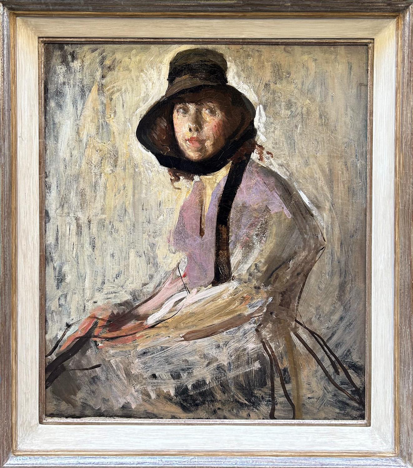 Arthur Ambrose McEvoy Portrait Painting – Porträt einer Dame in einer schwarzen Bonnet