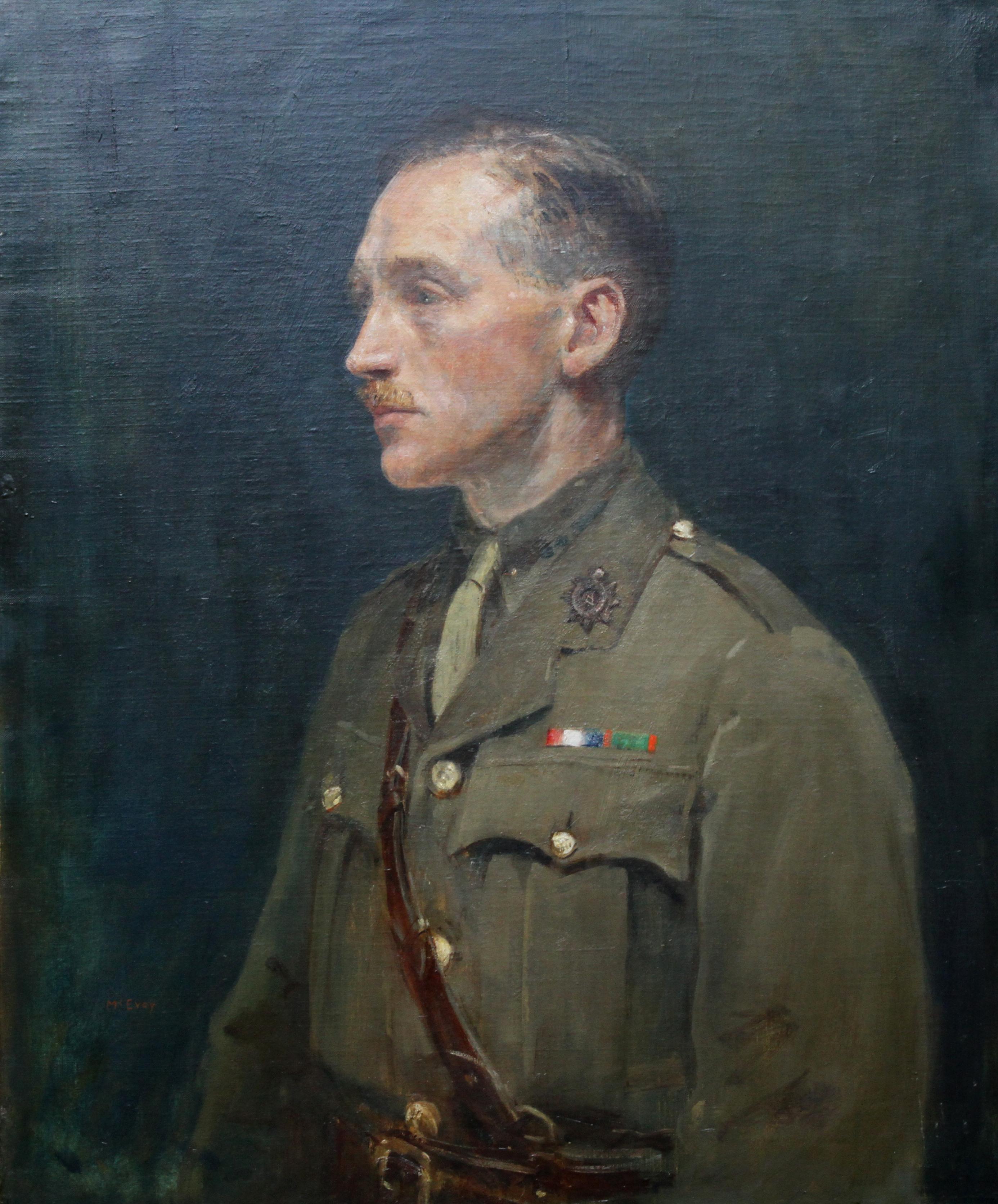 Portrait of Dr Anderson - British Slade School oil painting military uniform WWI - Painting by Arthur Ambrose McEvoy