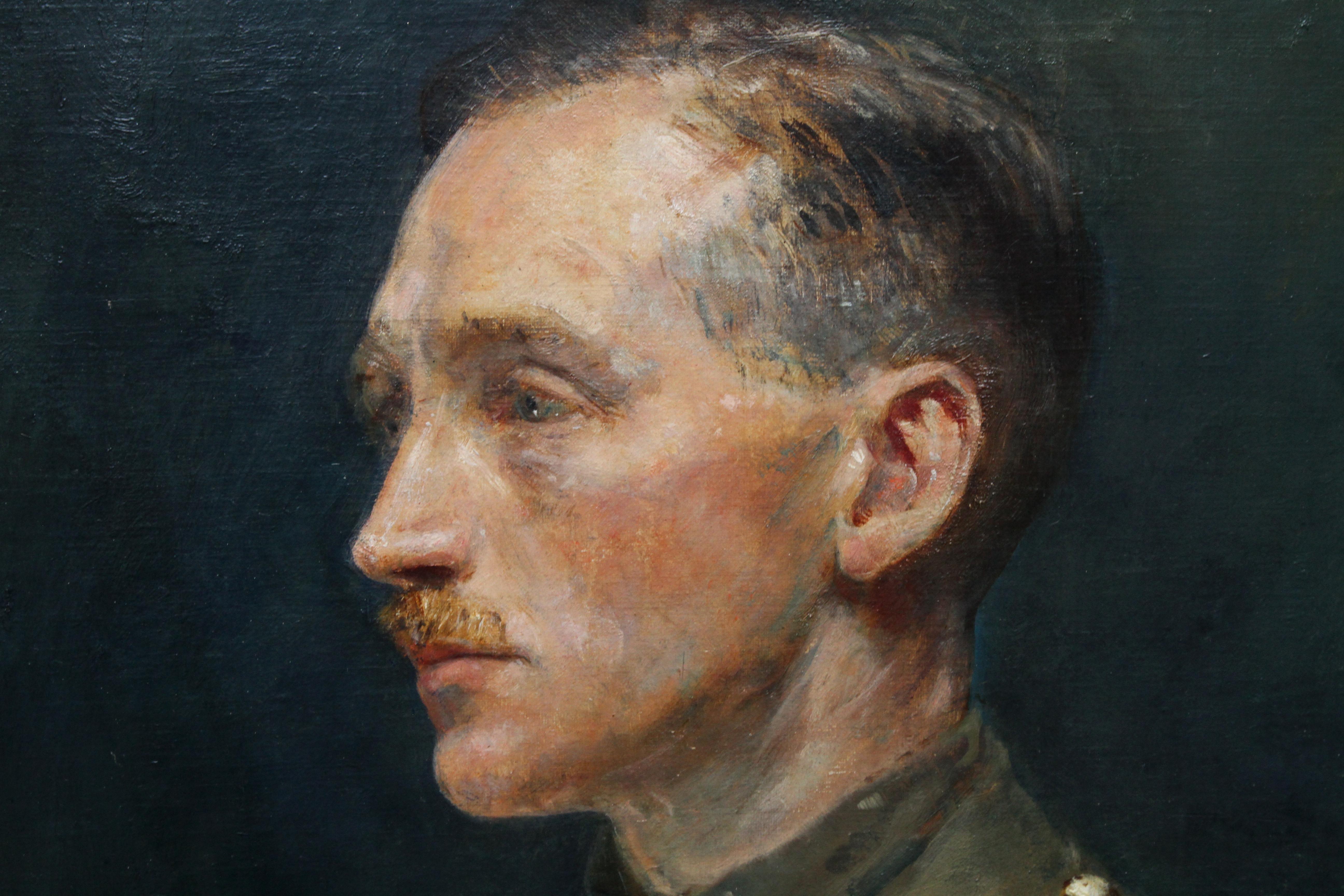 Portrait of Dr Anderson - British Slade School oil painting military uniform WWI - Realist Painting by Arthur Ambrose McEvoy