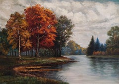 Antique Autumnal lake landscape