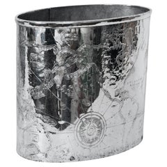 Arthur Amour Hammered Aluminum "Mariners World Map" Wastepaper Basket, 1930s