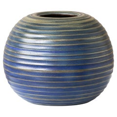 Arthur Andersson Blue Mid-Century Stoneware Globe Vase by Wallakra, Sweden 1950s