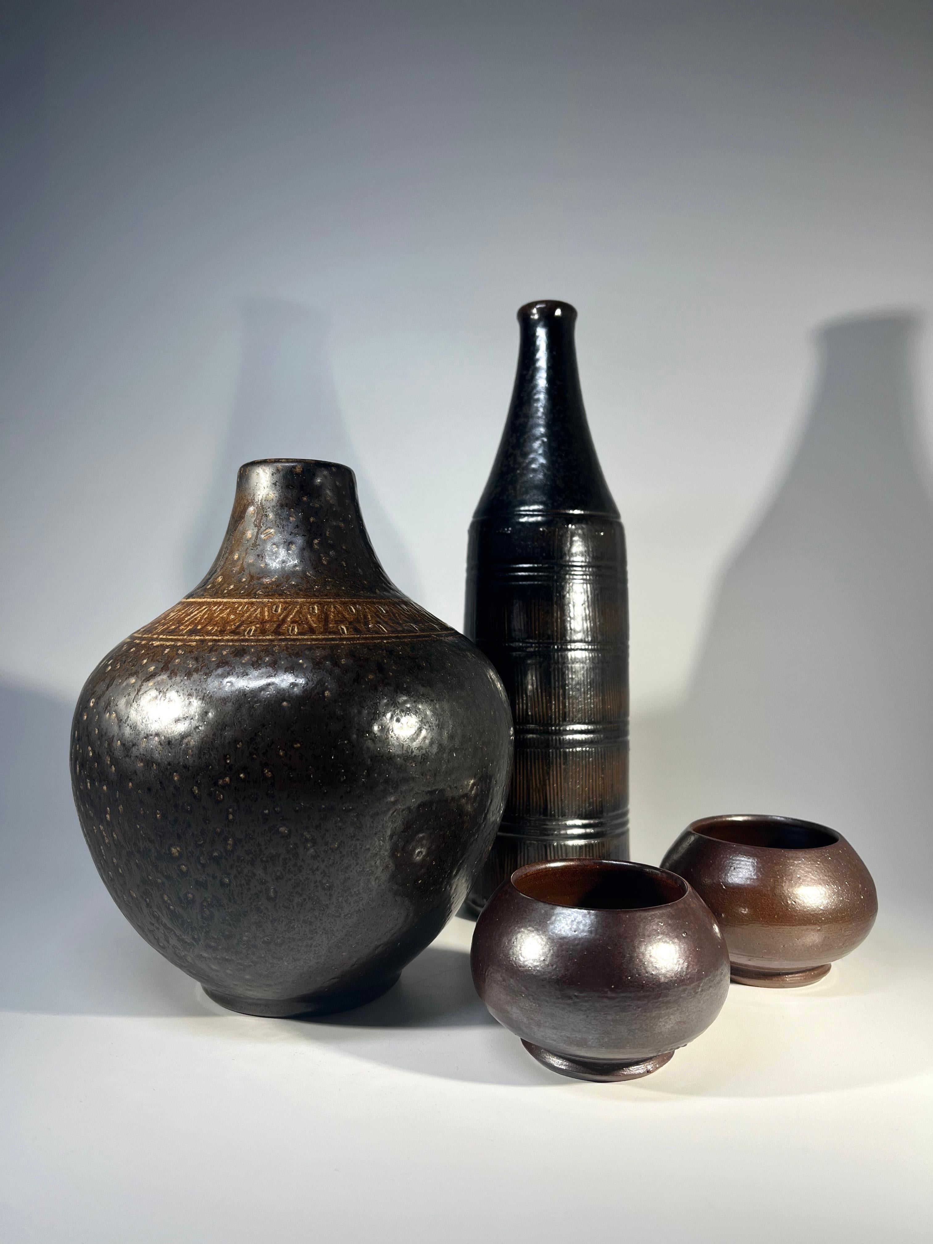 Arthur Andersson For Wallåkra, Sweden, Dark Intense Glazed Stoneware Bottle Vase For Sale 5