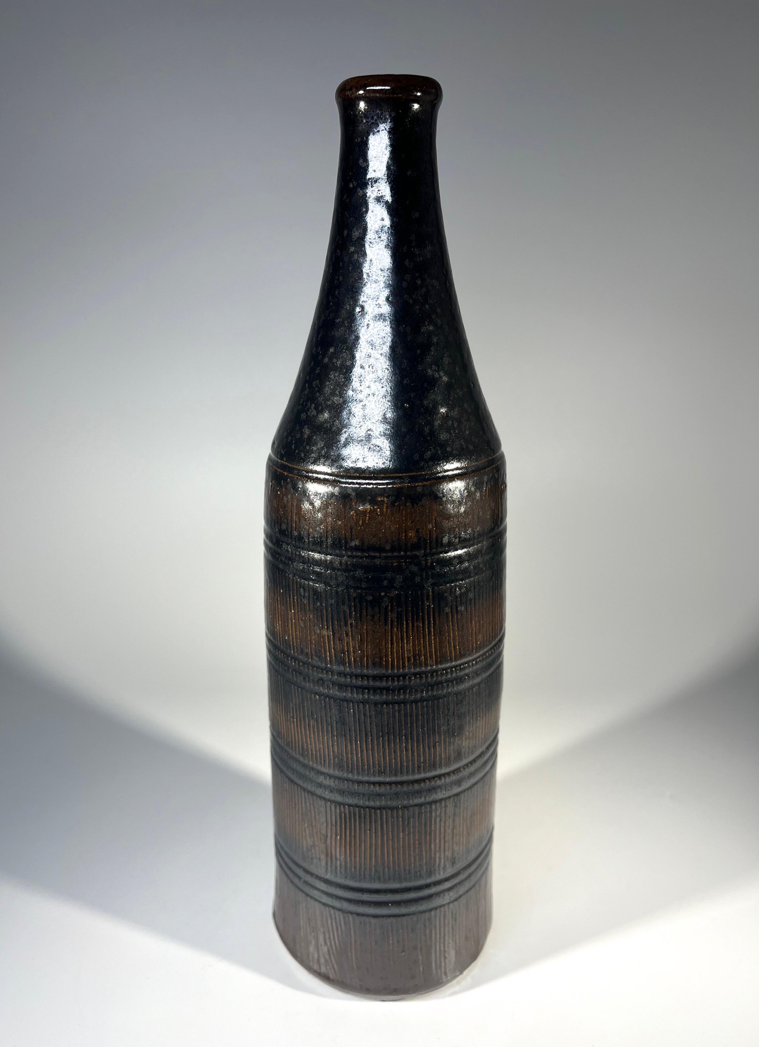 Mid-20th Century Arthur Andersson For Wallåkra, Sweden, Dark Intense Glazed Stoneware Bottle Vase For Sale