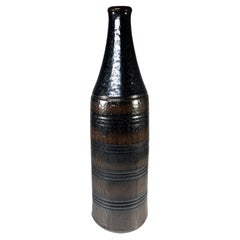 Vintage Arthur Andersson For Wallåkra, Sweden, Dark Intense Glazed Stoneware Bottle Vase