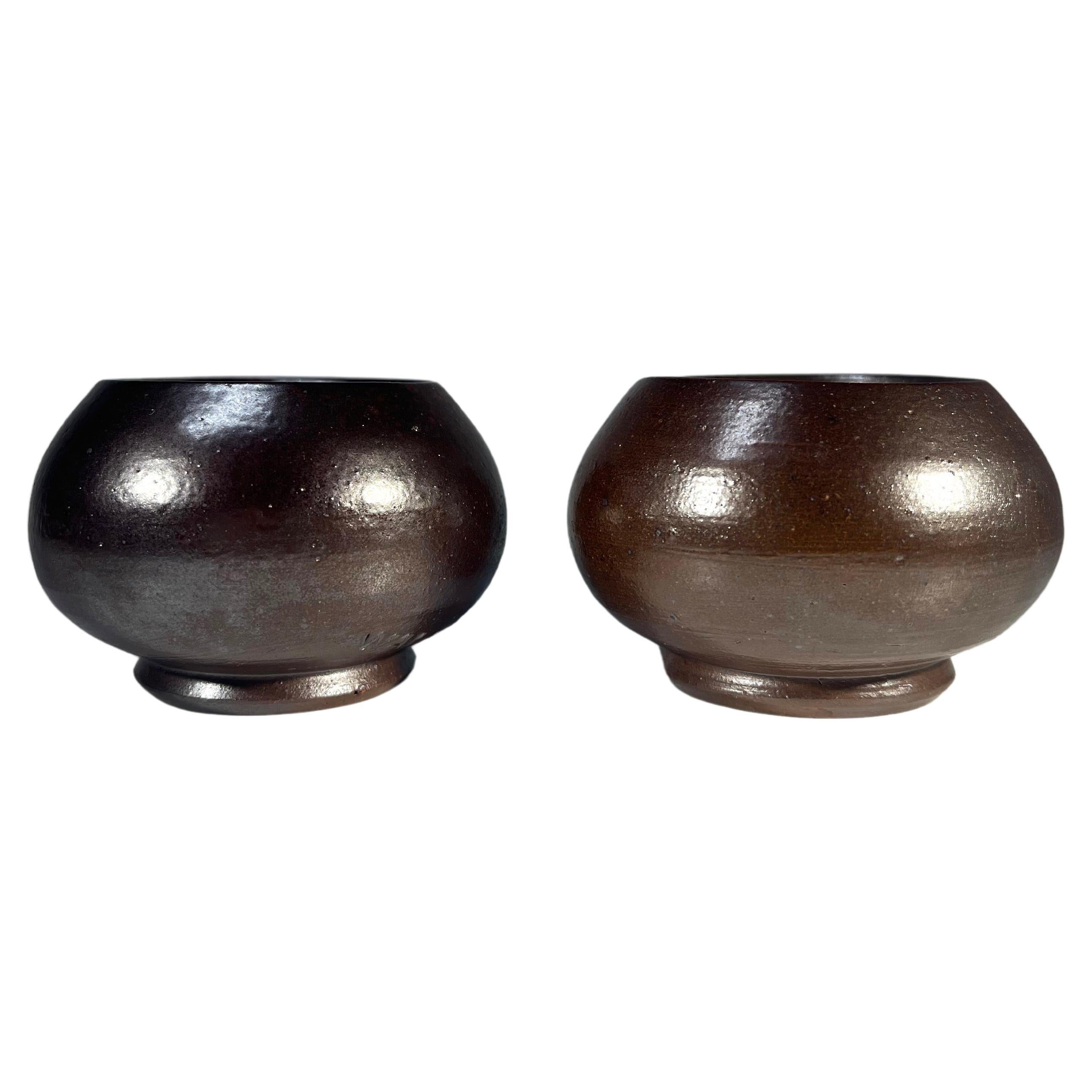 Arthur Andersson For Wallåkra, Sweden, Pair Of Glazed Stoneware Tea Lights c1950 For Sale