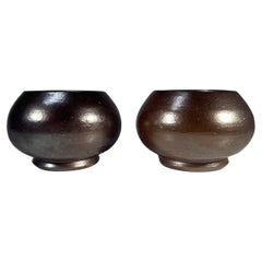 Used Arthur Andersson For Wallåkra, Sweden, Pair Of Glazed Stoneware Tea Lights c1950