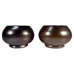 Antique Arthur Andersson For Wallåkra, Sweden, Pair Of Glazed Stoneware Tea Lights c1950