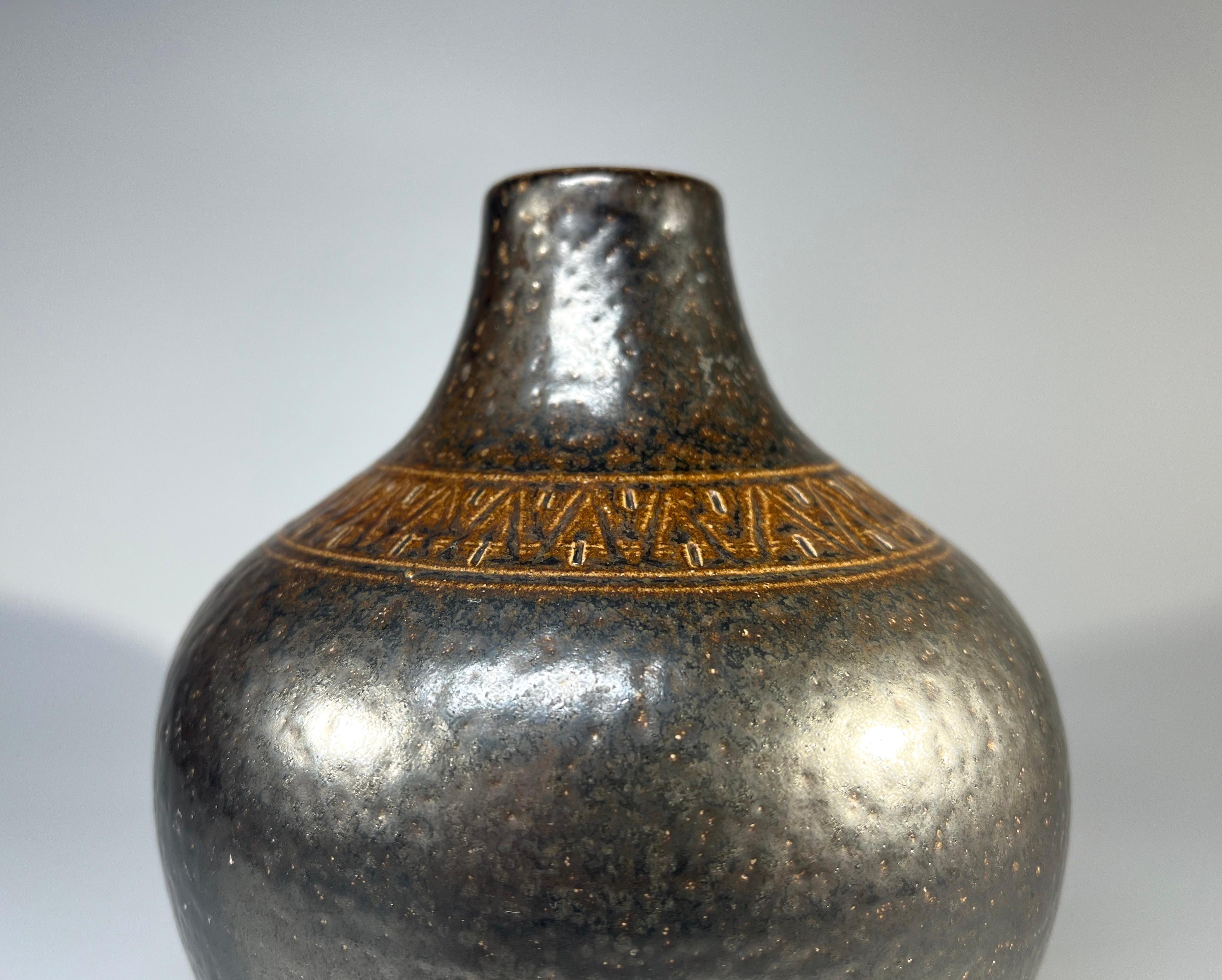 Glazed Arthur Andersson For Wallåkra, Sweden, Shaped Stoneware Vase c1950's For Sale