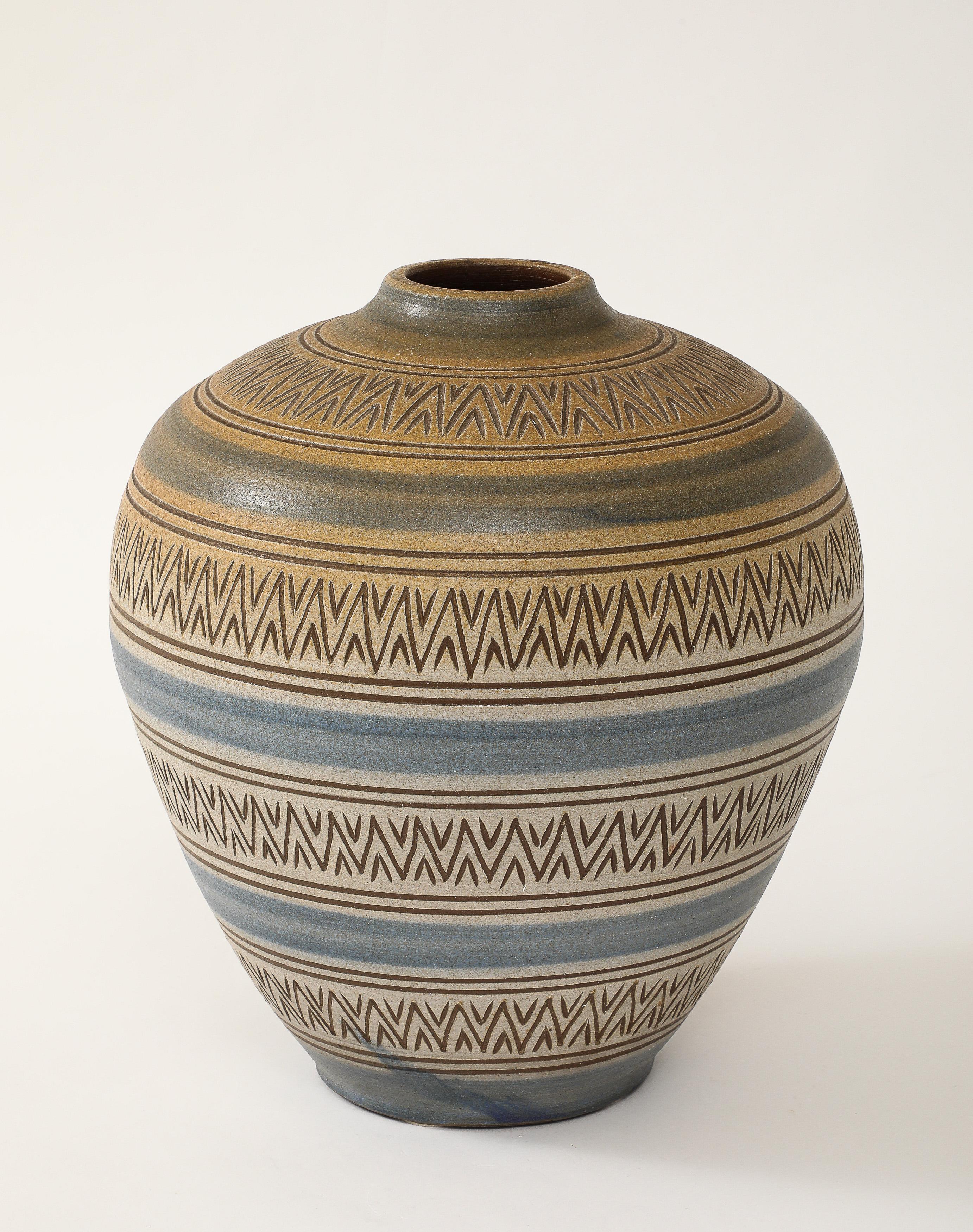 Arthur Andersson Large Incised Floor Vase, Sweden, Wallåkra, c.1950's , signed For Sale 2