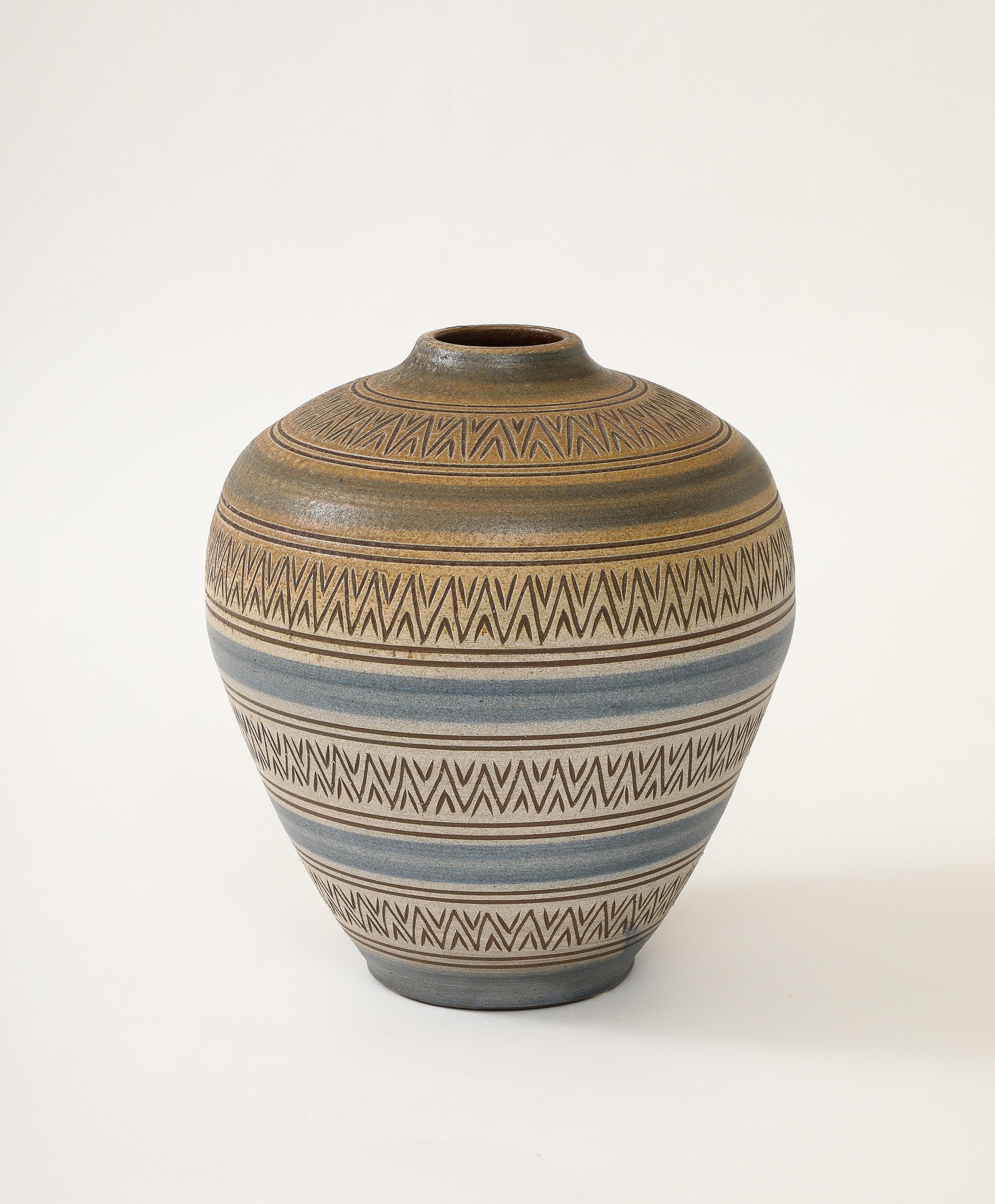 Scandinavian Modern Arthur Andersson Large Incised Floor Vase, Sweden, Wallåkra, c.1950's , signed For Sale