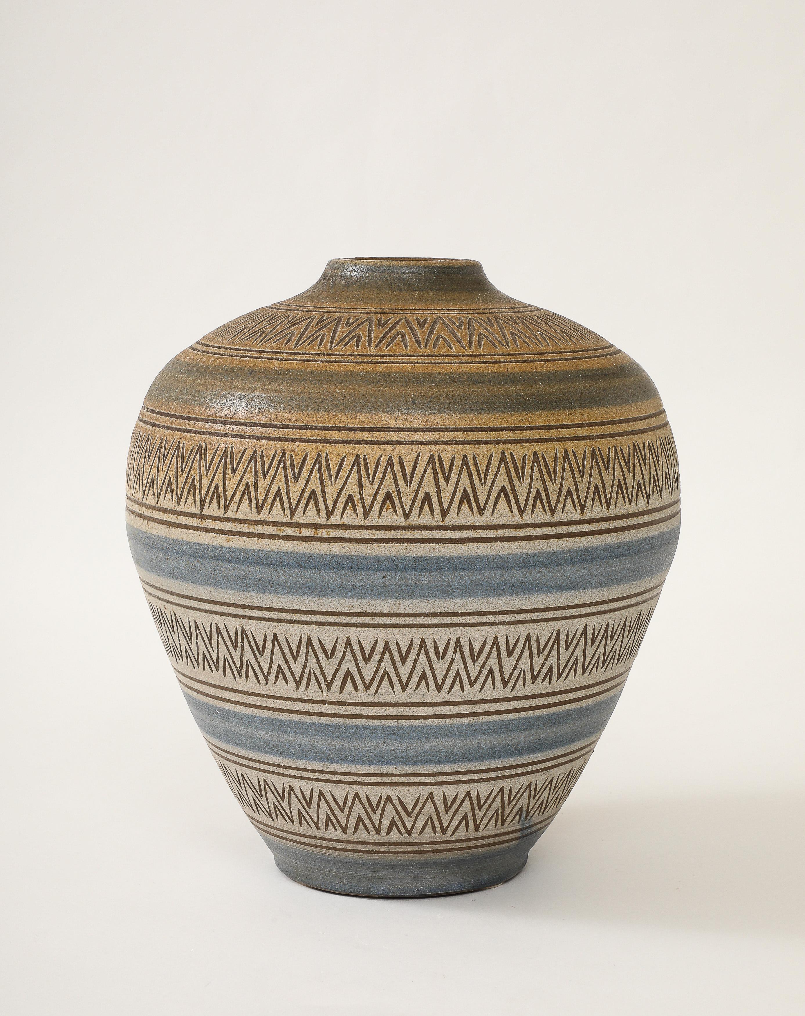 Swedish Arthur Andersson Large Incised Floor Vase, Sweden, Wallåkra, c.1950's , signed For Sale