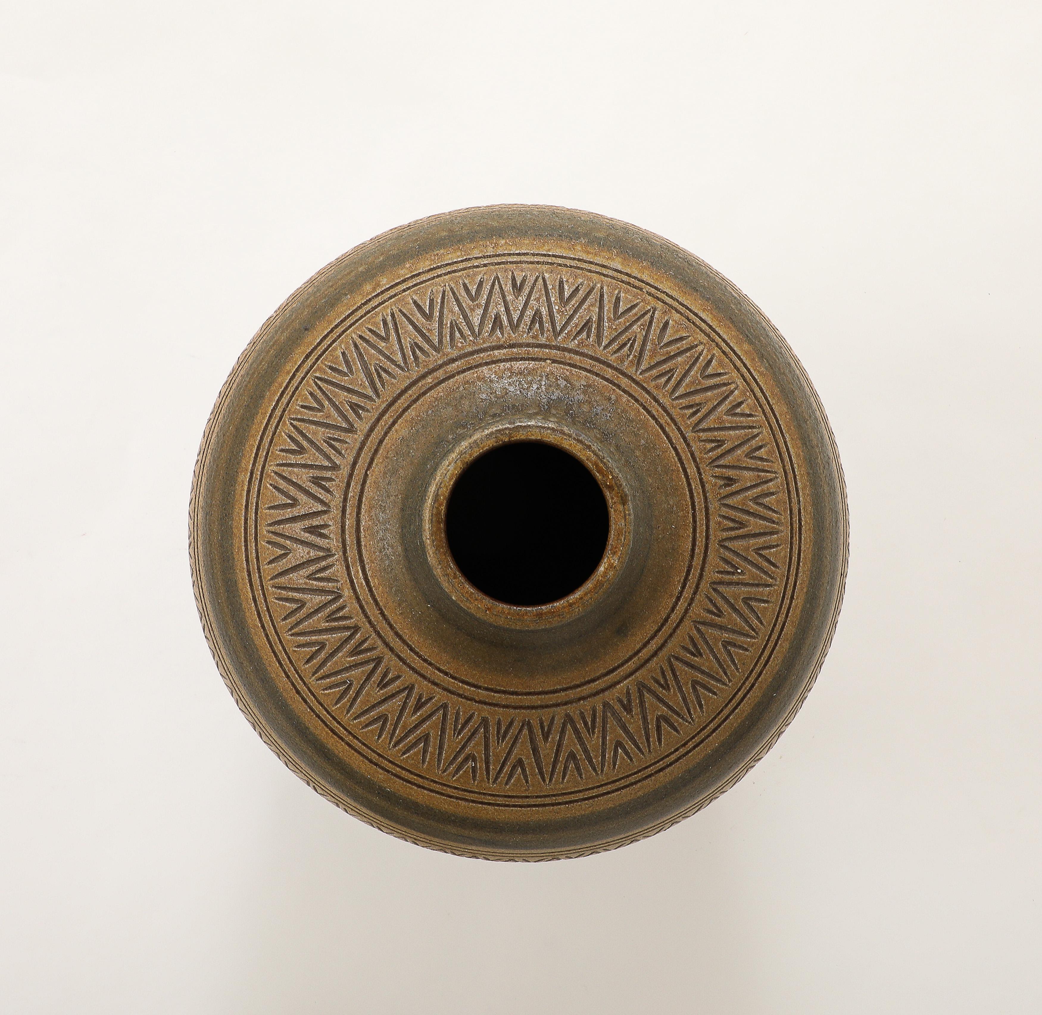 Glazed Arthur Andersson Large Incised Floor Vase, Sweden, Wallåkra, c.1950's , signed For Sale