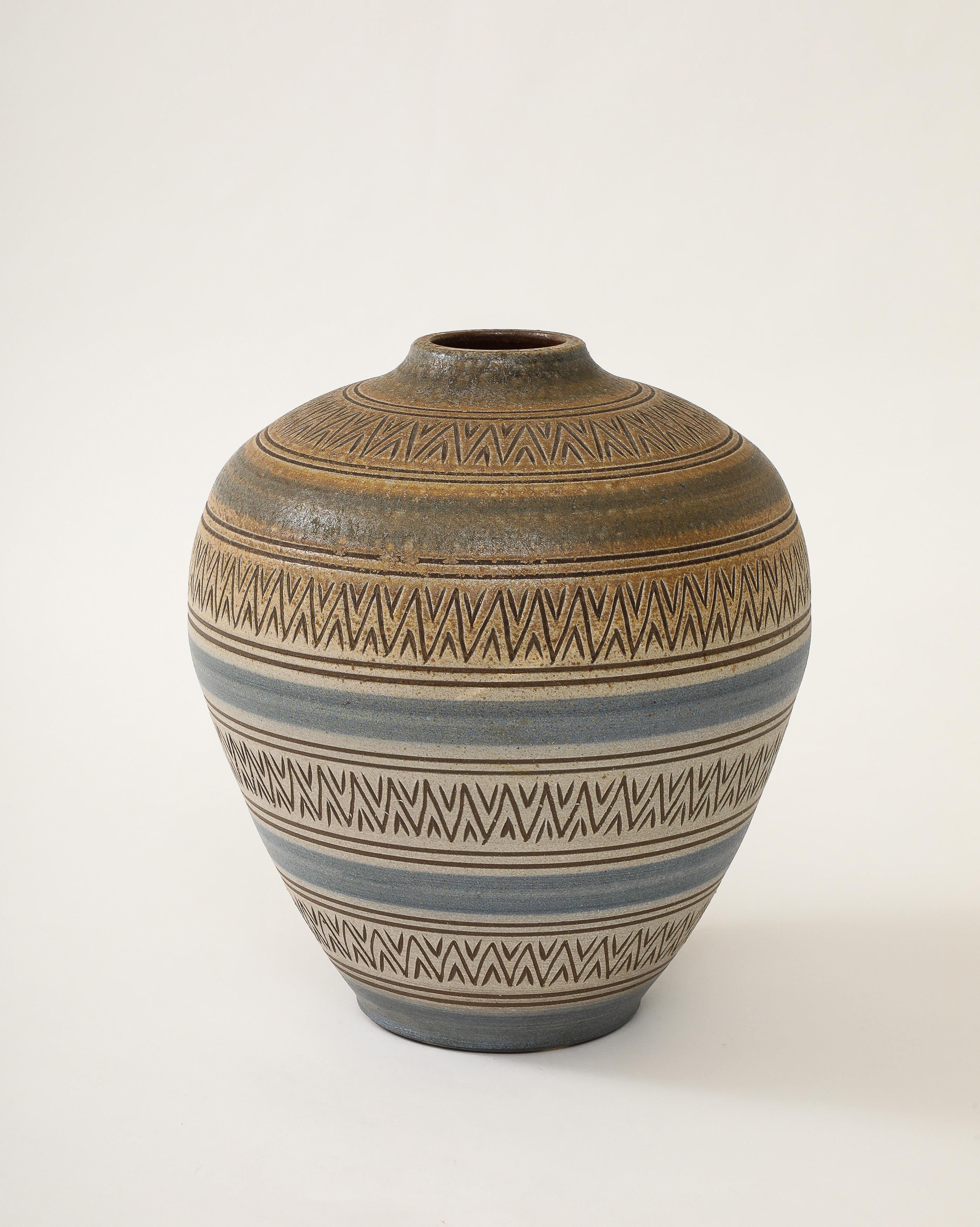 Mid-20th Century Arthur Andersson Large Incised Floor Vase, Sweden, Wallåkra, c.1950's , signed For Sale