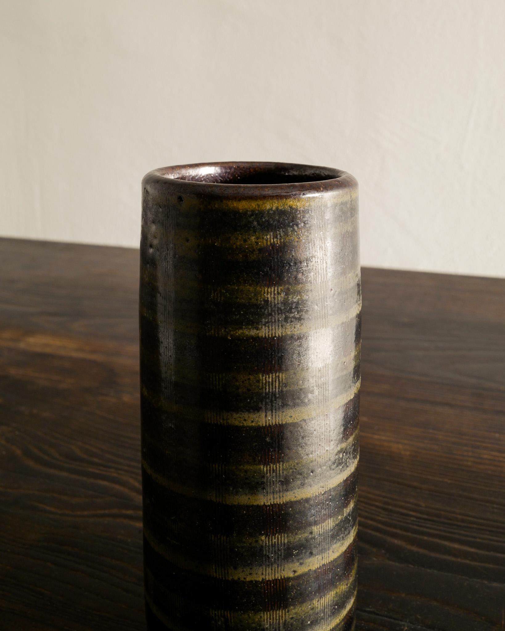 Swedish Arthur Andersson Mid Century Cylinder Ceramic Vase Produced by Wallåkra, 1940s For Sale