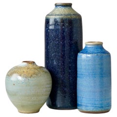 Arthur Andersson, Set of 3 Mid-Century Stoneware Vases, Wallakra, Sweden, 1950s